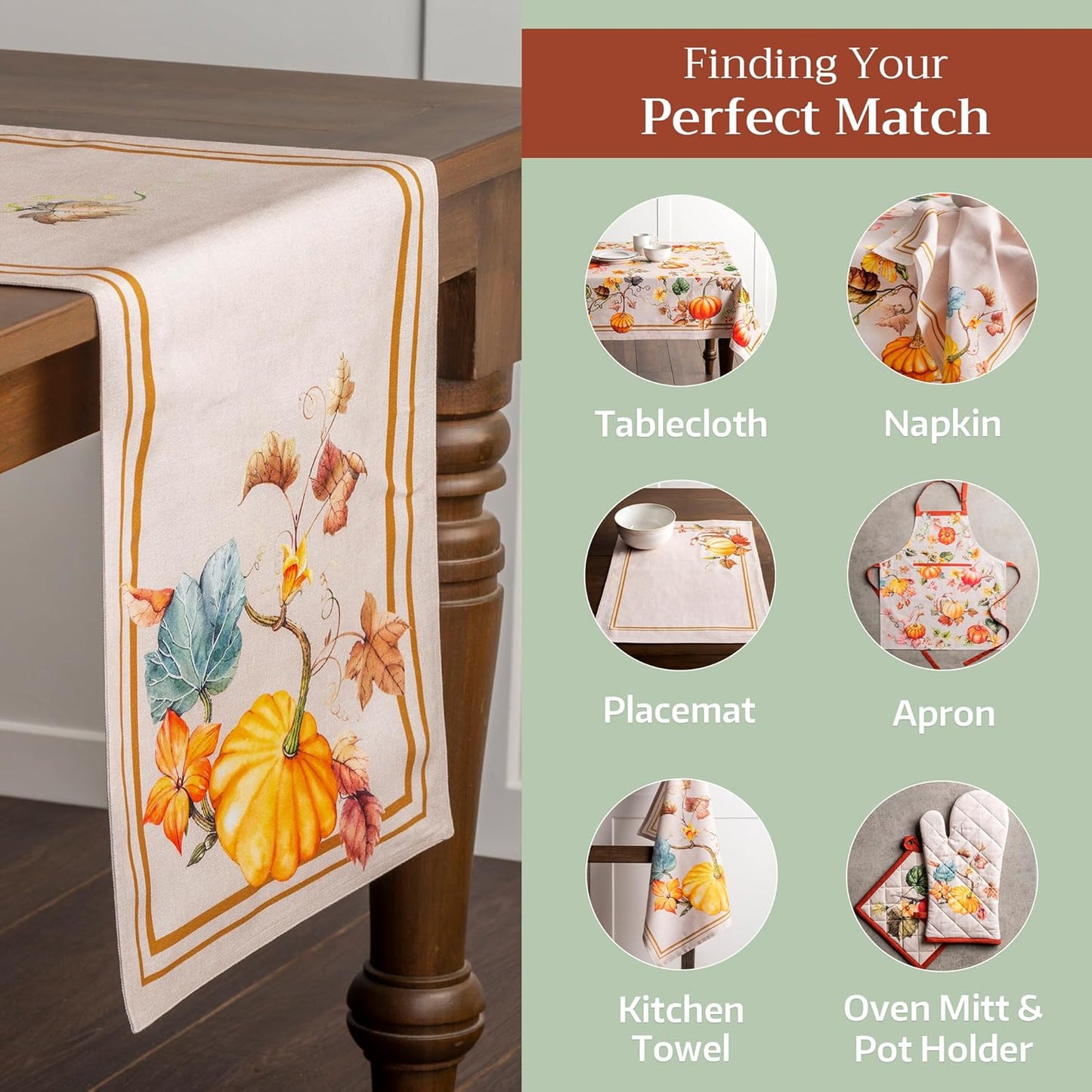 Maison d' Hermine Table Runner 100% Cotton Double Layer Table Runners 108 inches Long for Thanksgiving Christmas Decorations Home Kitchen Dining Party Wedding (Potiron, 14.5" x 108")