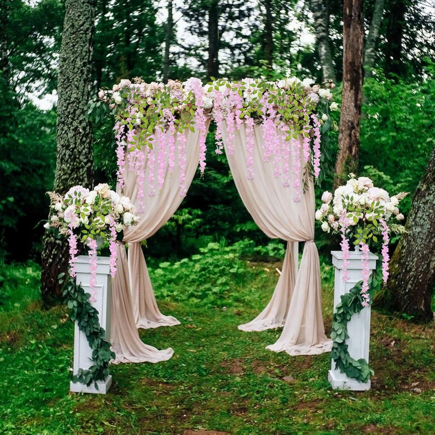 5 Pack Pink Wisteria Hanging Flowers, 3.44 Ft Fake Hanging Flowers, Artificial Wisteria Garland Vines for Wedding Room Backdrop Outdoor Patio Garden Decoration