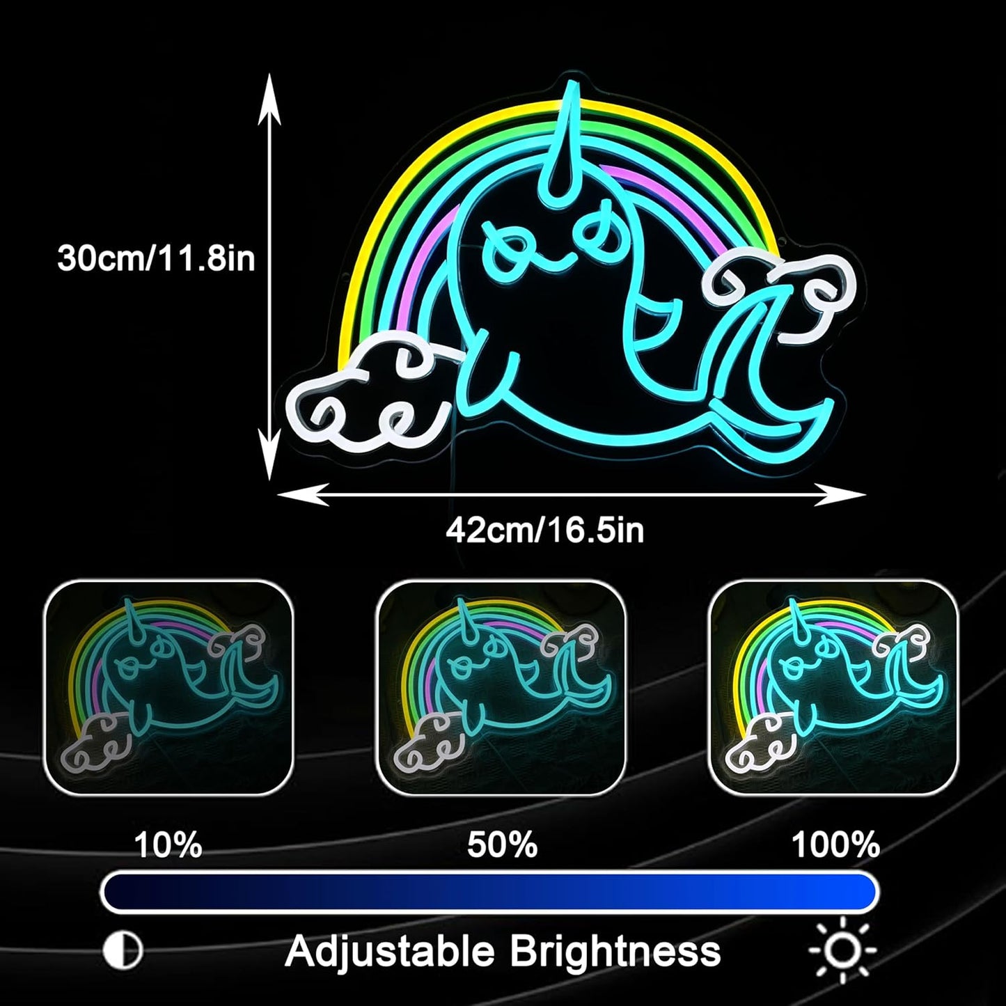 Rainbow Narwhal Neon Sign Dreamy Narwhal Led Sign Dimmable Rainbow Cloud Light up Sign Cute Fish Neon Light Decor for Bedroom Living Room Girl Dorm Shop Birthday Party Wedding Cartoon Lover