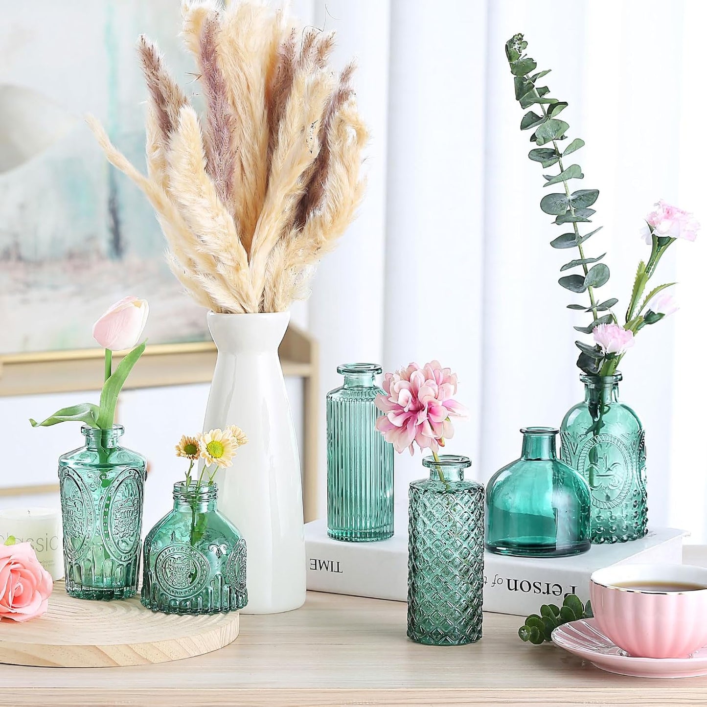 Bud Vases in Bulk 15 Pcs,Small Glass Vases for Flowers as Wedding Centerpieces for Tables,Clear Flower Vases Suitble for Wedding Decorations,Christmas,Anniversary,Birthday Party (Dark Green)