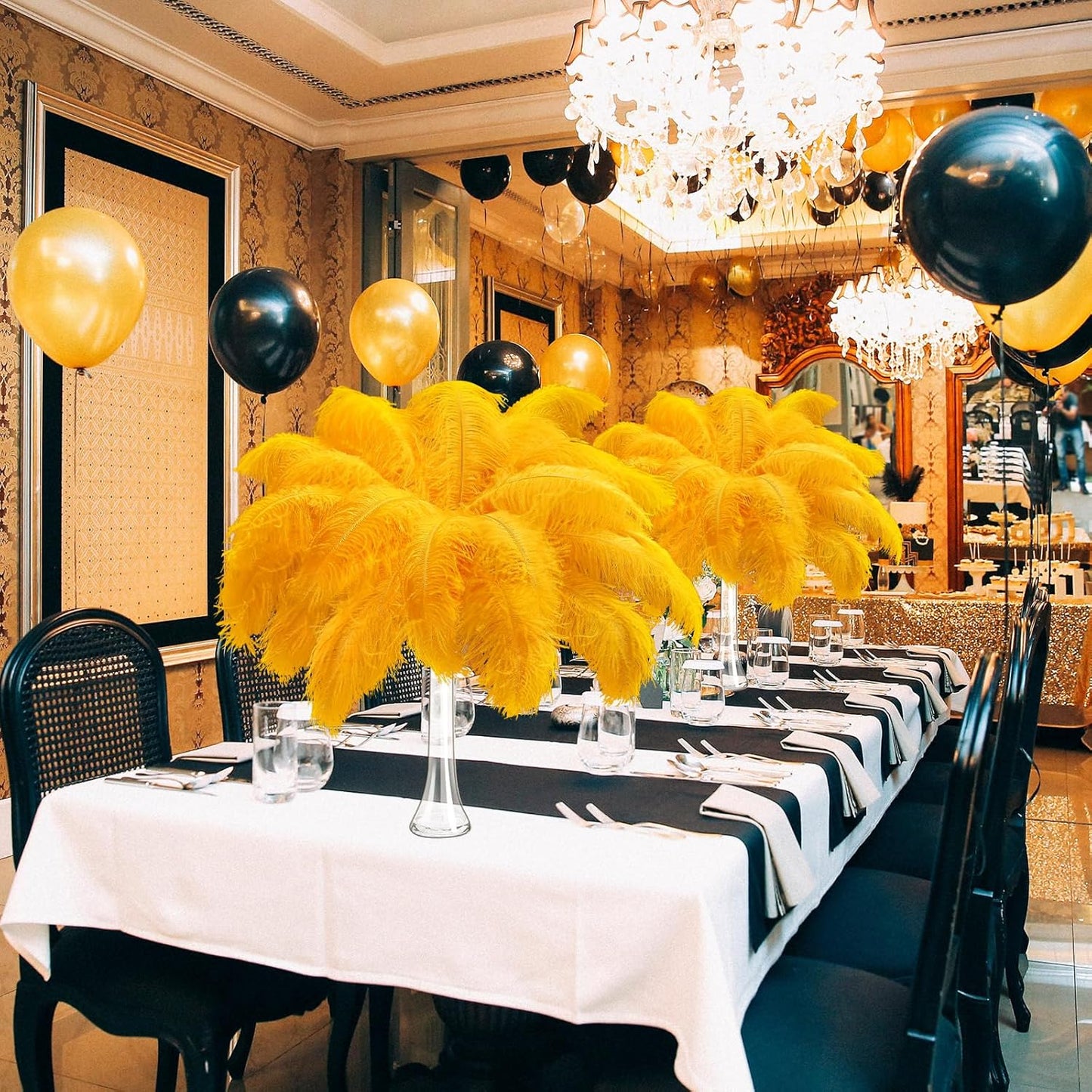 Maitys 90 Pcs Large Natural Ostrich Feathers Bulk 14-16 Inch (35-40cm) 12-14 Inch (30-35cm) 10-12 Inch (25-30cm) Ostrich Feathers Plumes for Centerpieces Wedding(Gold)