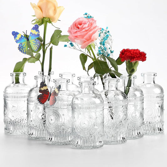 Glass Bud Vases in Bulk,Small Glass Vases for Flowers as Wedding Centerpieces for Tables,Clear Flower Vases Suitble for Wedding Decorations,Home Decor (Clear, 12 pcs)