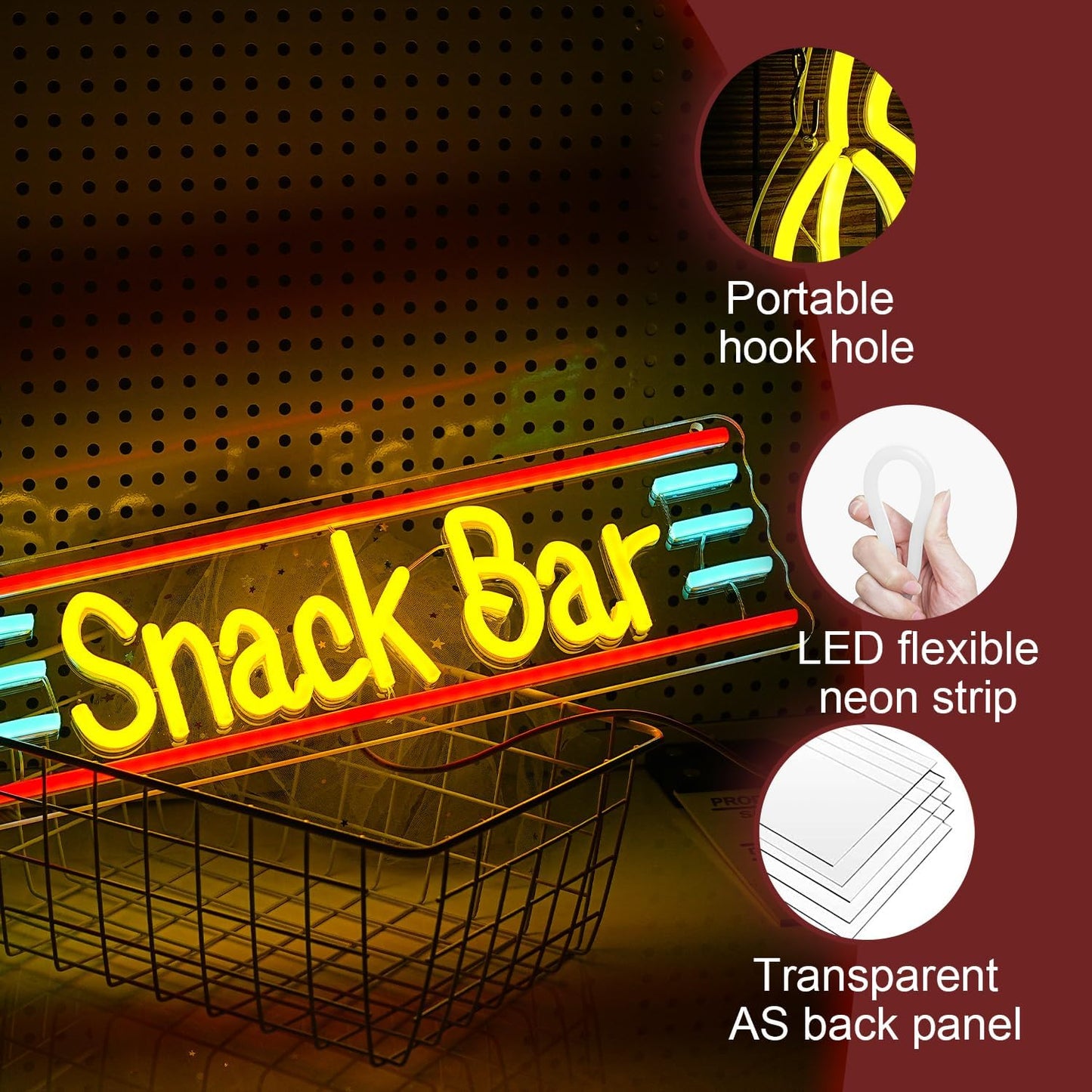 Snack Bar Neon Sign Dimmable Bar Neon Light for Wall Decor USB Powered Led Business Shop Light Up Sign for Candy Cake Coffee Store Home Decor(16.1 * 4.9 In)