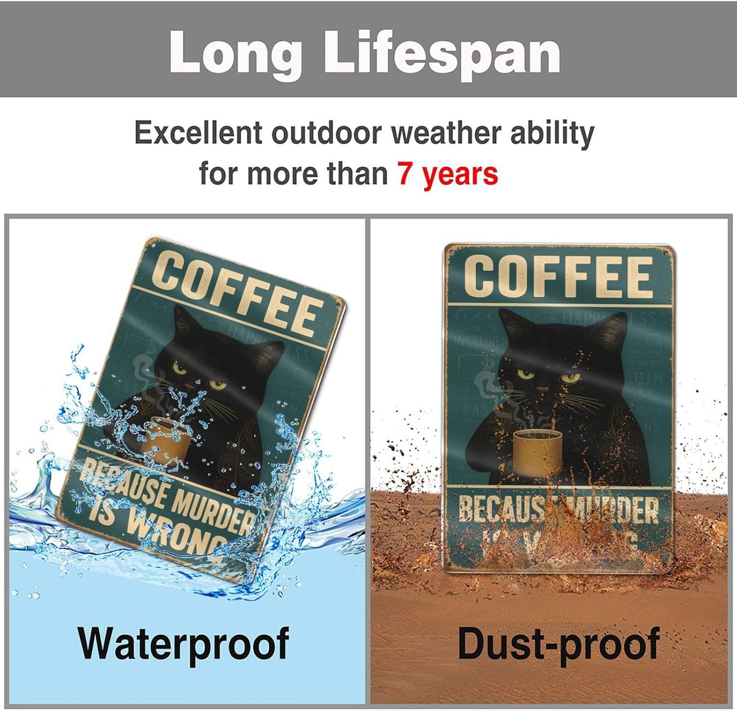 Funny Cat Coffee Metal Sign - "Because Murder Is Wrong" Retro Tin Wall Decor for Kitchen, Bar, or Café - Vintage Style 8x12 Inch