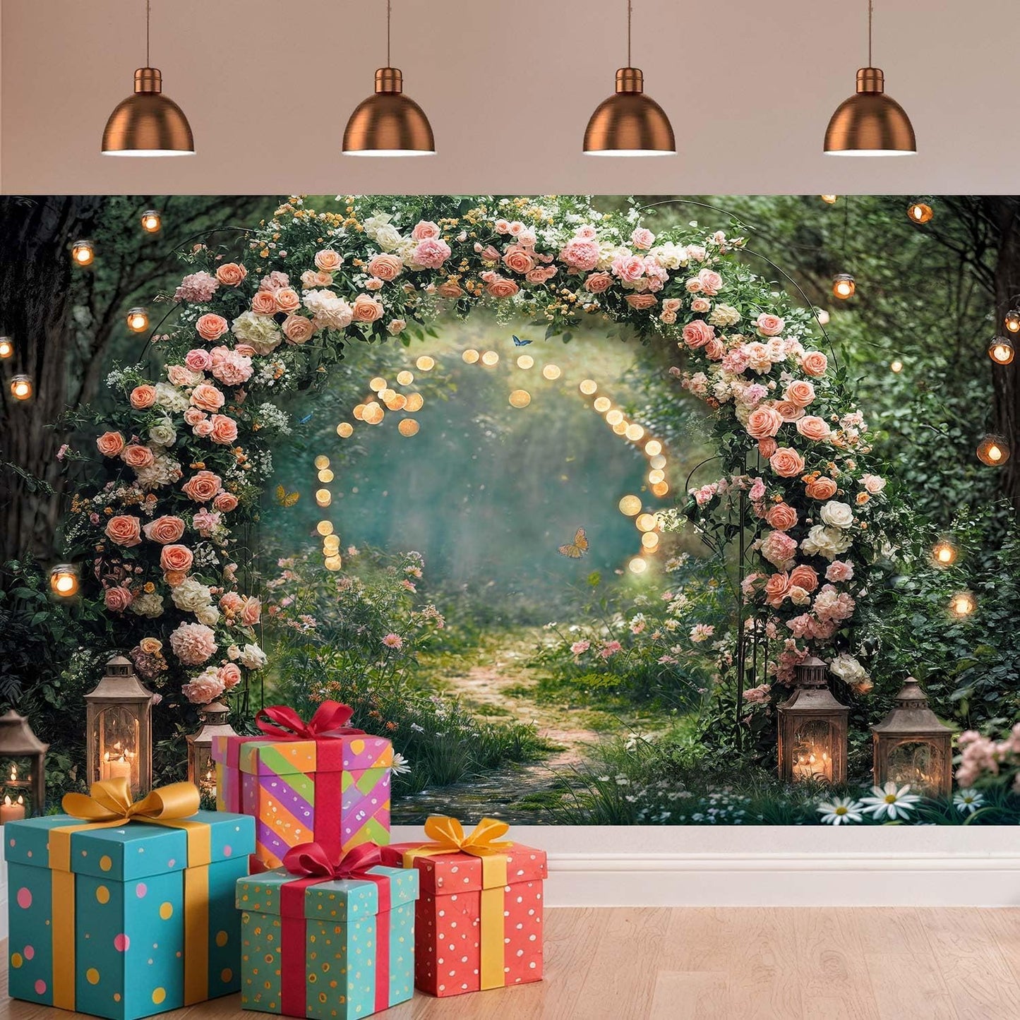5x3ft Enchanted Forest Wedding Photography Backdrop Wonderland Roses Fairy Tale Backdrop Pink Flower Birthday Newborn Baby Shower Wedding Bridal Party Banner Photo Booth Props Anniversary Background