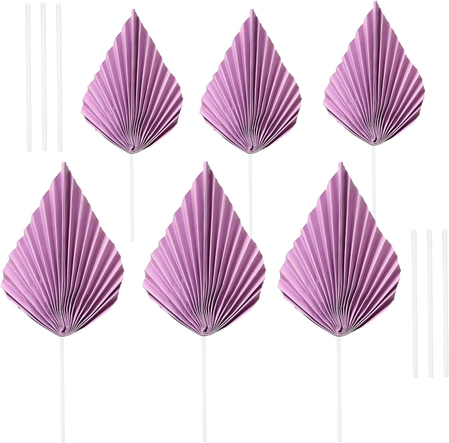 Ephlyn 6Pcs Paper Palm Fan Cake Topper Palm Spear Leaves Fan Cake Pick for DIY Craft Project Home Made Wedding Bridal Shower Birthday Anniversary Party Cake Decorations Purple