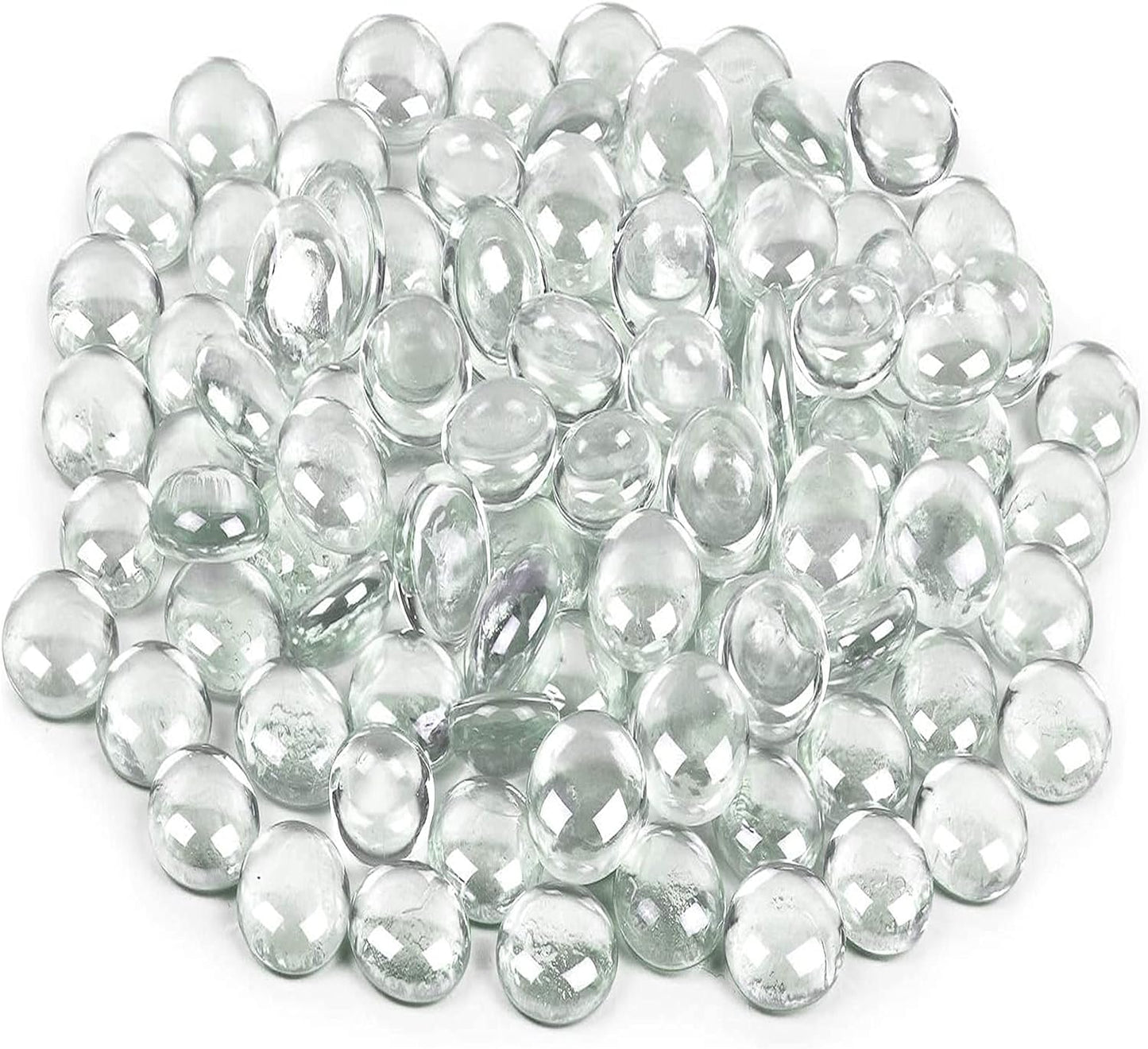 Galashield Flat Glass Marbles for Vases Clear Glass Gems Beads Pebbles Vase Filler (1 LB, Approx. 105 PCS)