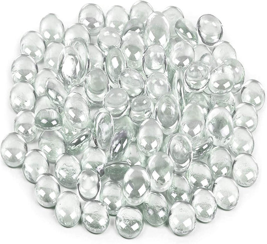Galashield Flat Glass Marbles for Vases Clear Glass Gems Beads Pebbles Vase Filler (1 LB, Approx. 105 PCS)