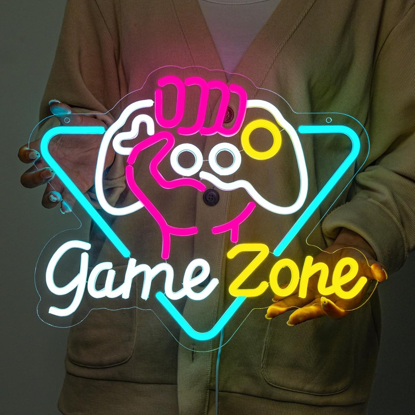 Game Zone Neon Sign Dimmable Gamer Neon Signs Gaming Led Signs for Game Room, USB Powered Colorful Neon Gaming Signs for Boys Room, Teen Room, Gifts for Gamer(15.3”x12.5”)