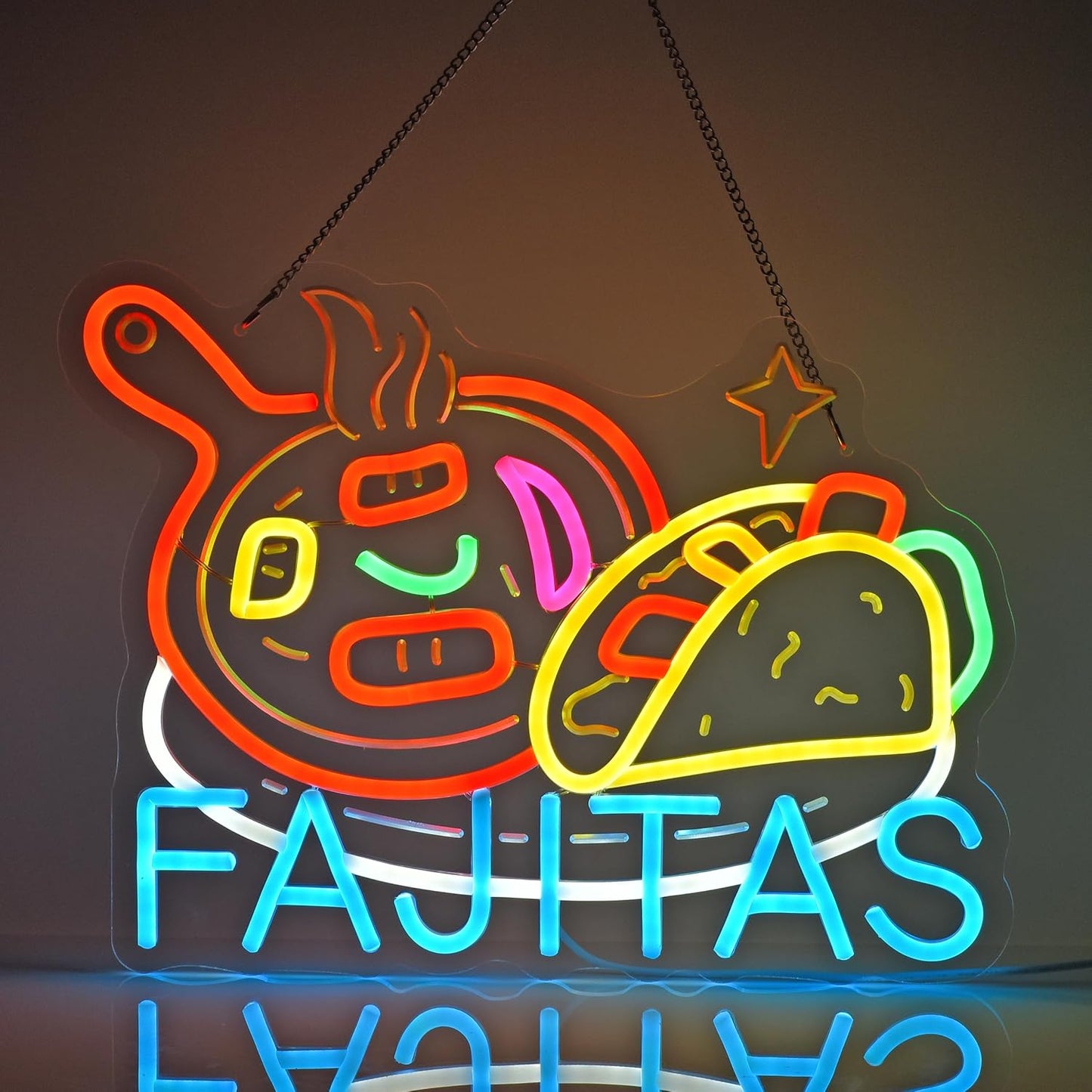 CNBEYOUNG Fajitas Neon Sign, Neon Lights Hanging Wall Art Decoration for Mexican Restaurant Shop Bar Lounge Cafe Kitchen Party Home Decor, USB Powered Ultra Bright Dimmable,15.75x 11.8inches