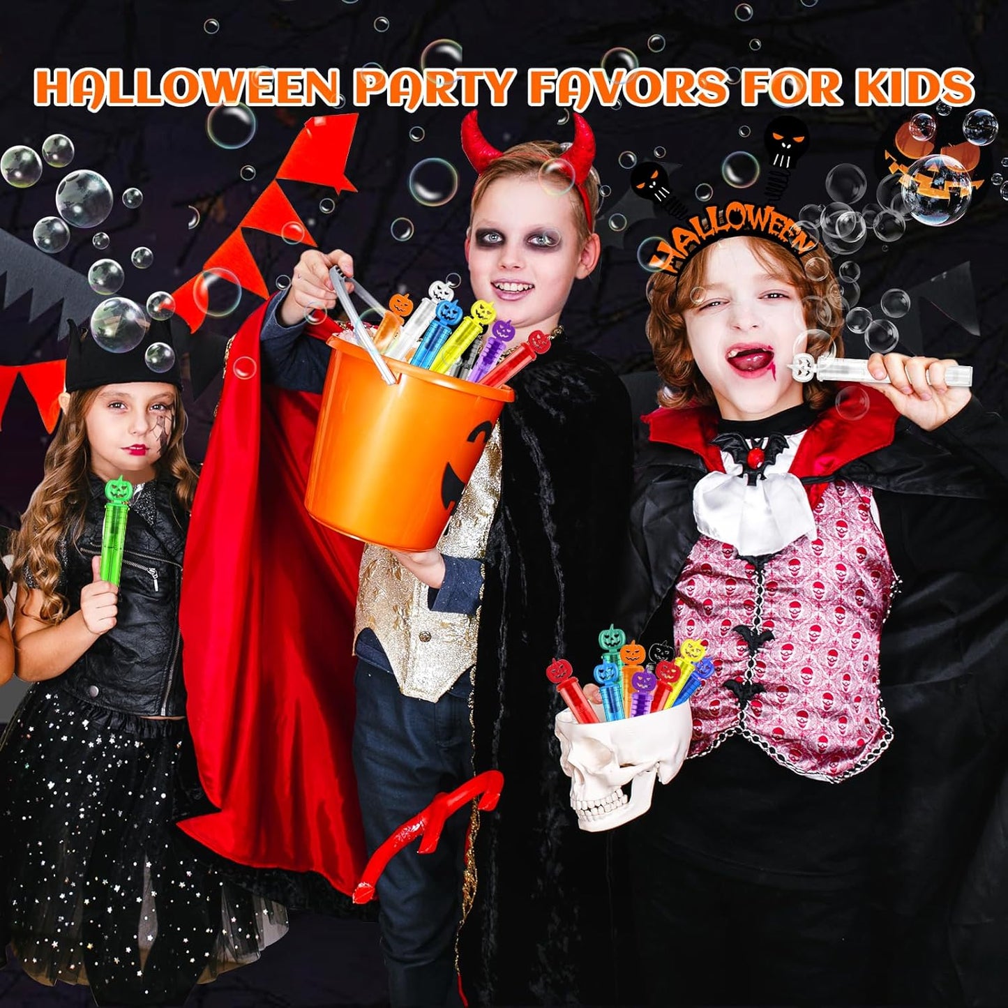 SpringFlower 300 PCS Halloween Bubble Wands, Party Favor Mini Bubble Wands Halloween Gifts Kids Goodie Bag Stuffers for Trick or Treat