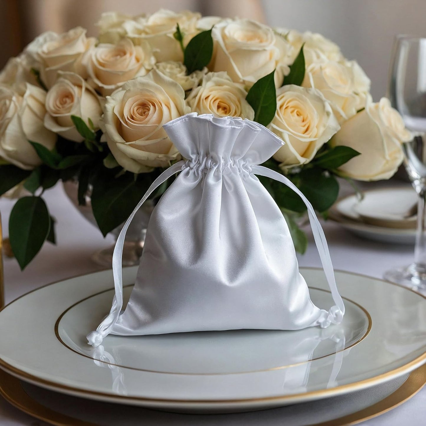 4" x 6" White Satin Gift Bags, Jewelry Bags, Wedding Favor Drawstring Bags Baby Shower Christmas Gift Bags 50 per Pack