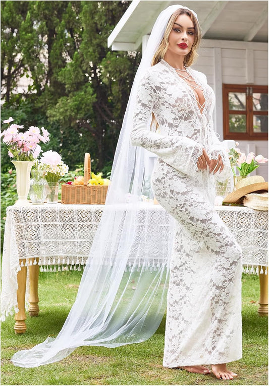 Lovasy Pearl Wedding Bridal Veil 1 Tier Long Veils with Metal Comb– Premium Wedding Accessories for Brides Bachelorette Party