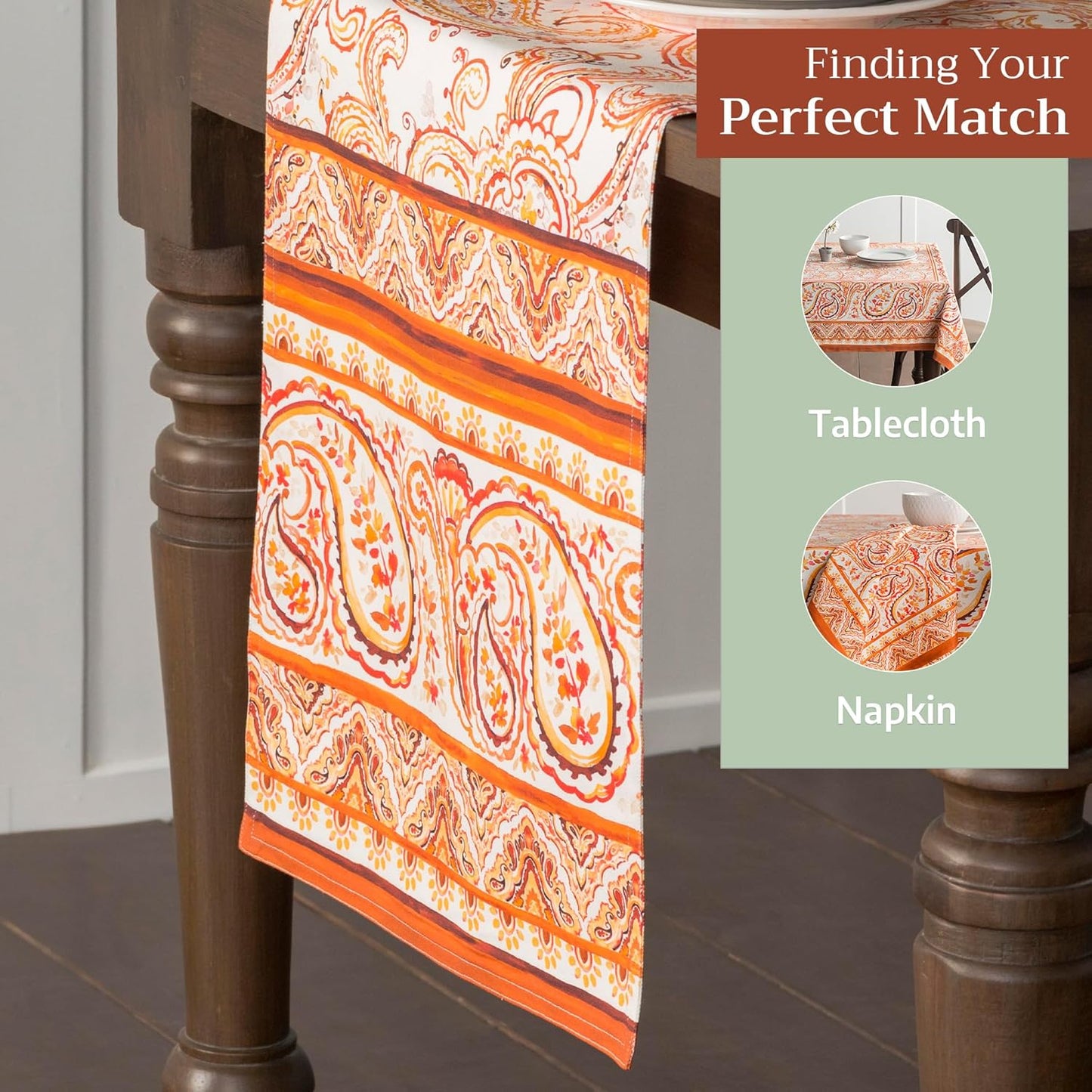 Maison d' Hermine Table Runner 100% Cotton Double Layer Table Runners 108 inches Long for Thanksgiving Christmas Decorations Home Kitchen Dining Party Wedding (Palatial Paisley, 14.5" x 108")