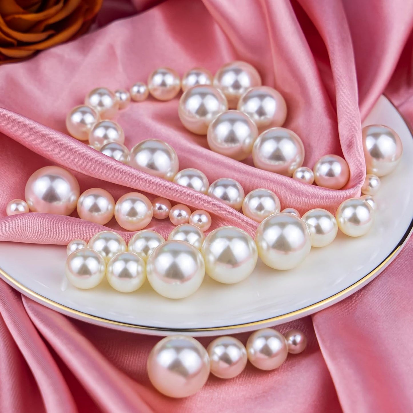 150Pcs Cream Polished No Hole Faux Pearl Beads for Vase Filling Decorations, Plastic Pearls Vase Fillers, Table Scatters, Wedding Centerpiece, Home Decor, 8/14/20 mm