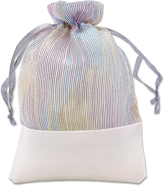 TheDisplayGuys For Your Modern Living 24-Pack Linen & Iridescent Organza Gift Bags with Drawstrings (Large 5 1/2 x 8) - Party Favors, Samples, Treats Mesh Pouches