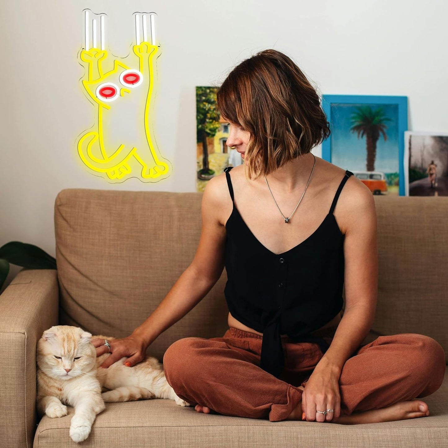 Falling Cat Neon Sign Funny Cat LED Light Sign Wall Decoration Dimmable Animal Neon Light Sign for Restaurant Cafe Pet Shop Pet Clinic Home Birthday Party Man Cave Pet Lover Teenager Gift