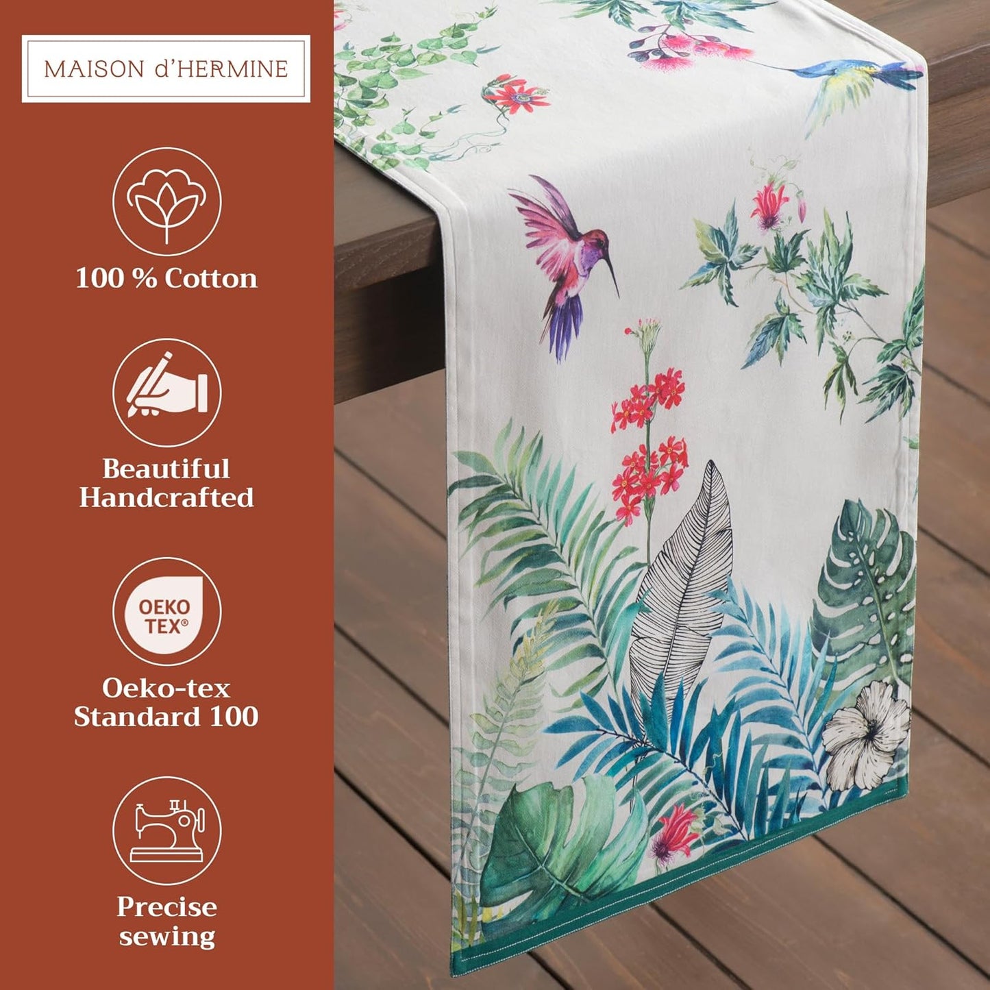 Maison d' Hermine Table Runner 100% Cotton Double Layer Table Runners 108 inches Long Decorative for Kitchen Dining Party Baby Shower Wedding Bridal Shower Spring Summer (Tropiques, 14.50" x 108")