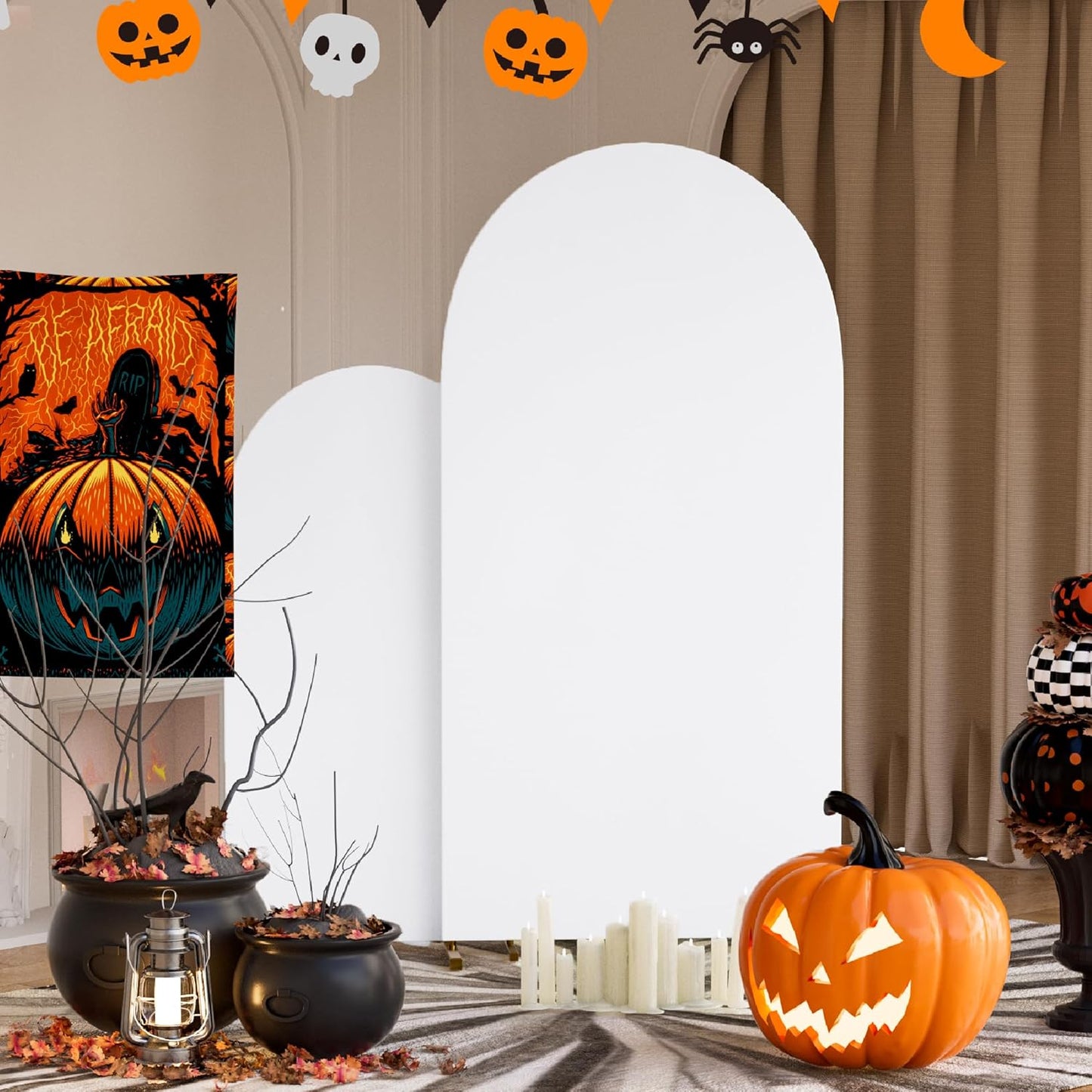 Set of 2 Arch Backdrop Cover White High Elastic Wrinkle-Resistant Arch Cover Spandex Fabric Thick Opaque Round Top Chiara Backdrop for Weddings Birthday Baby Shower Garden 6.6FT, 8FT