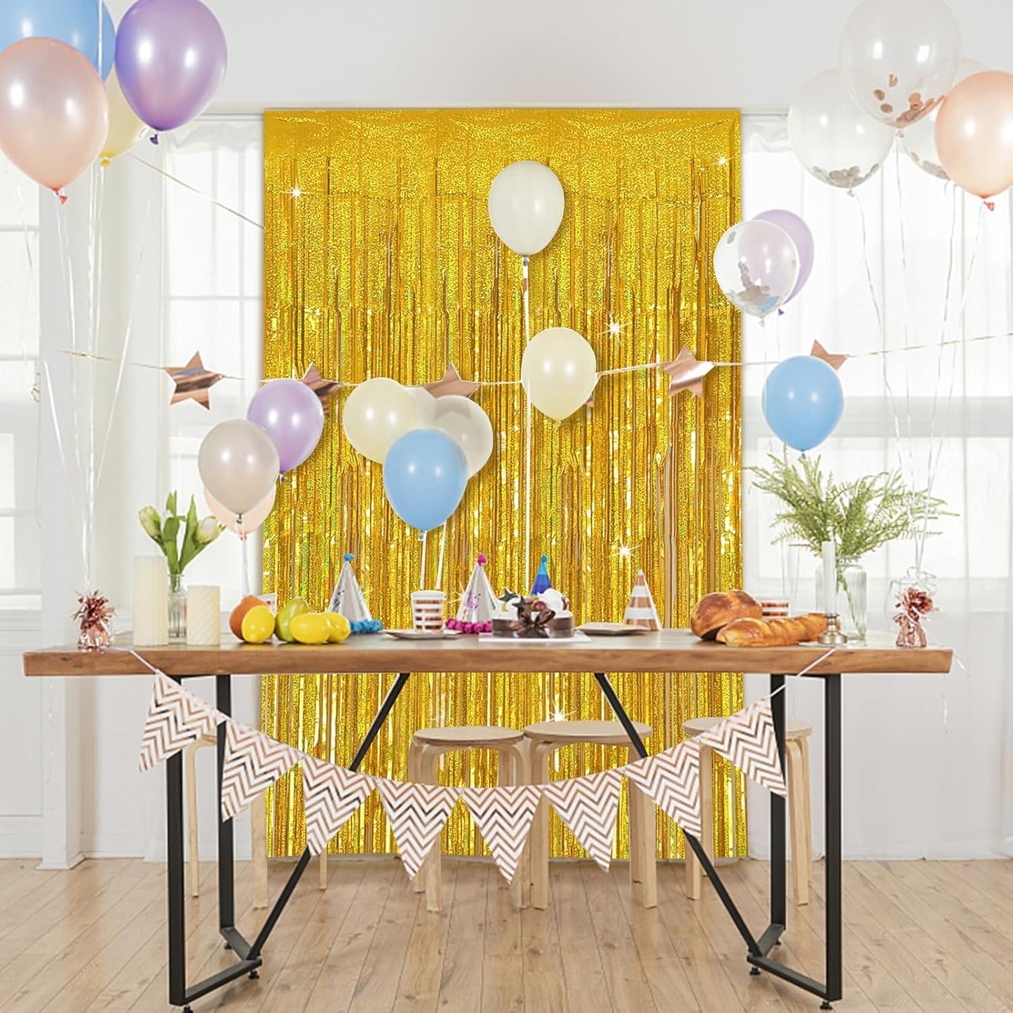 Tinsel Curtain Party Backdrop Gold Birthday Party Decorations 10 Packs Glitter Foil Fringe Curtain Party Decor Streamers Photo Booth for Birthday Christmas Wedding Halloween Graduation Decorations