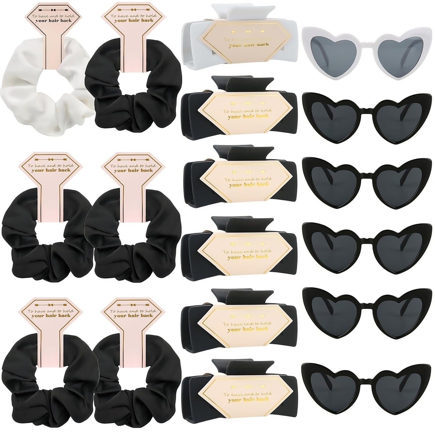 18pcs Bridesmaid Scrunchies Proposal Gifts Bachelorette Hair Claws Clips Girls heart sunglasses for Wedding Party Favors(White&Black)