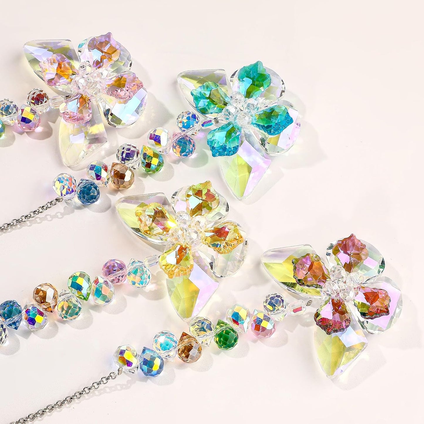 HDCRYSTALGIFTS 4pcs Crystal Butterfly Suncatchers for Window Hanging Ornaments, Rainbow Maker Sun Catchers Indoor Outdoor Patio Garden Decor Gifts