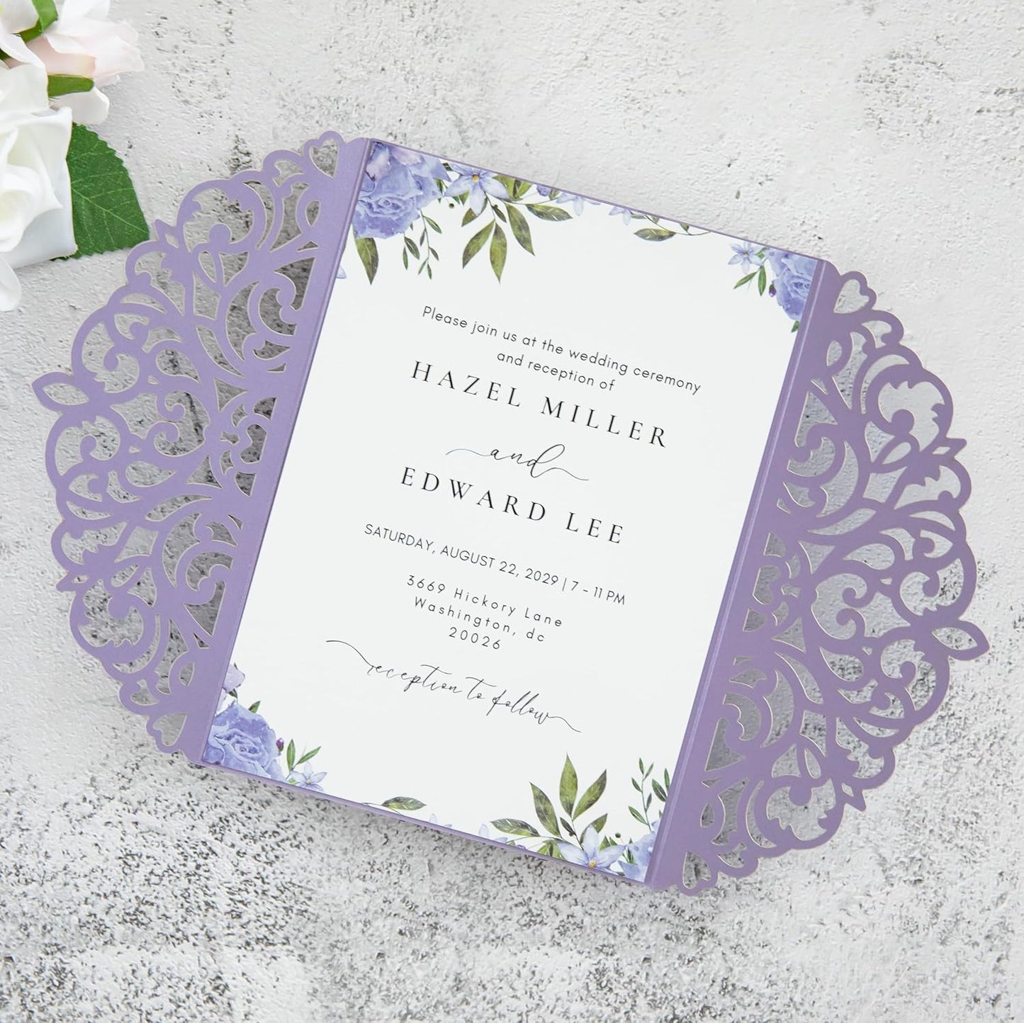 20Pcs Lilac Laser Cut Invitation Cards With Blank Inner Sheets for Wedding Cards Bridal Shower Engagement Quinceanera Invitation (No Envelopes)