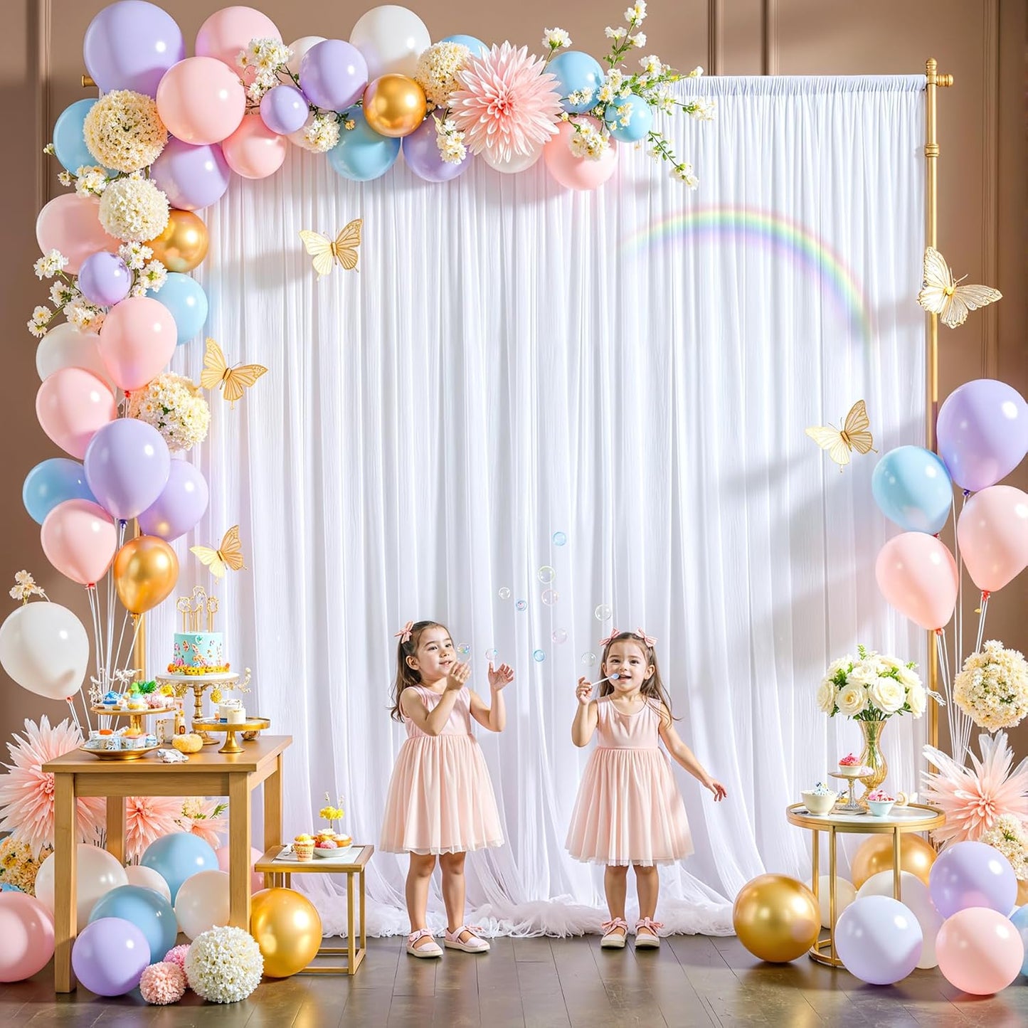 White Tulle Backdrop Curtain for Parties Wedding,5ft x 10ft Wrinkle Free Curtain Backdrop,2 Layer Drapes for Backdrop,Polyester Wedding Back Drop for Bridal Shower Birthday Baby Shower Photography