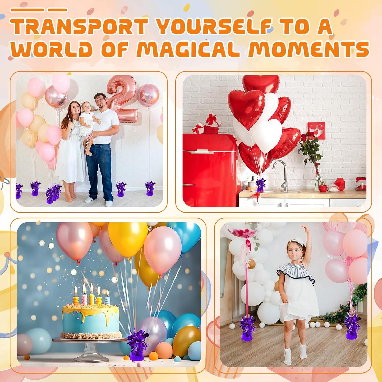 6 Pack Purple Balloon Weights Metallic Holder Anchors Balloon Holder Weights for for Birthday 2025 Graduation Party Christmas Wedding Celebration Decoration (Purple)