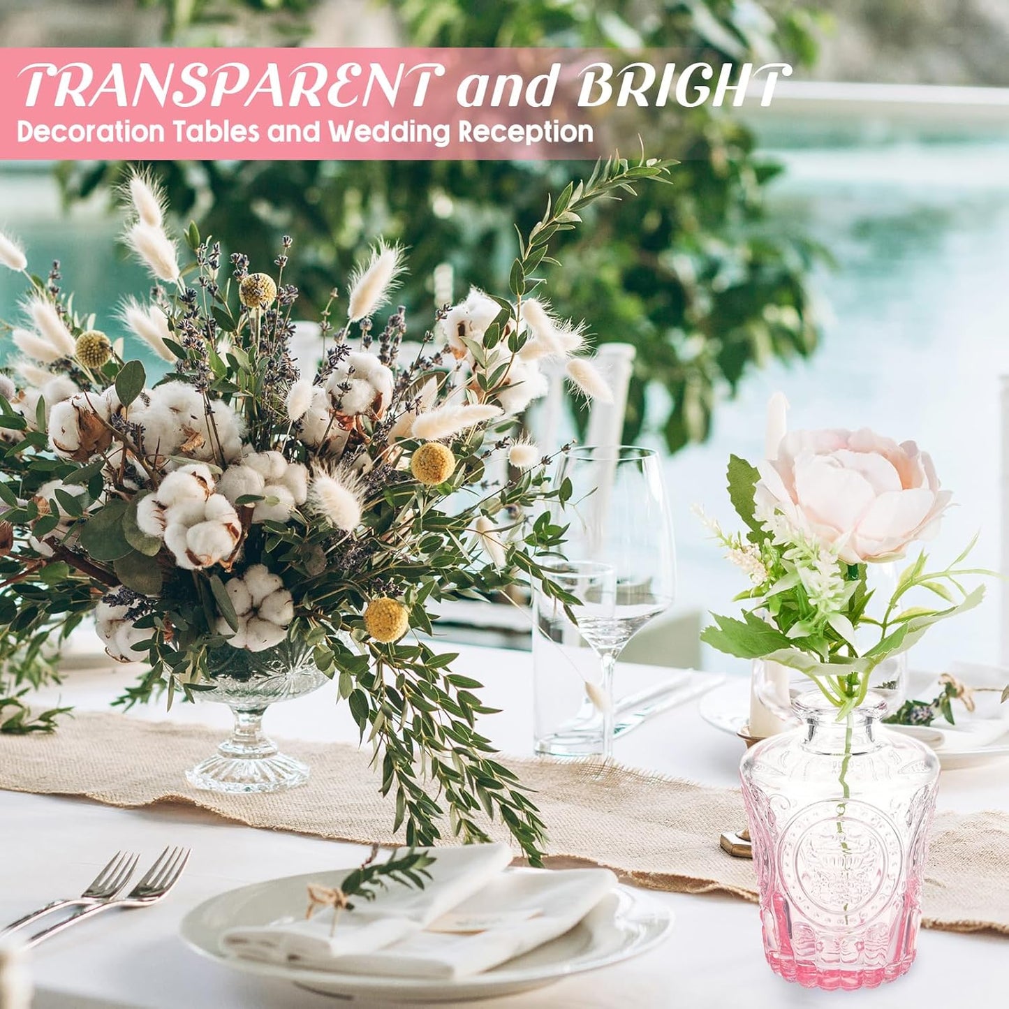 Inbagi Glass Vase, 20 Pcs Set of Small Vintage Flower Vases in Gradient Pink, Decorative Centerpieces for Home, Wedding Table, Christmas Decoration