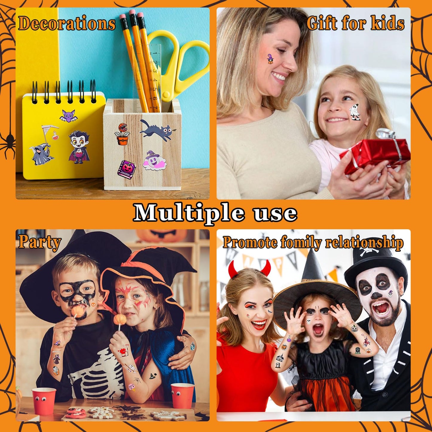 LOMIMOS 320PCS Glow in The Dark Halloween Temporary Tattoos for Kids, Waterproof Scary Removable Face & Body Stickers for Treat or Trick Bag Stuffers Party Favors Carnival Prizes Bulk (16 Sheets)