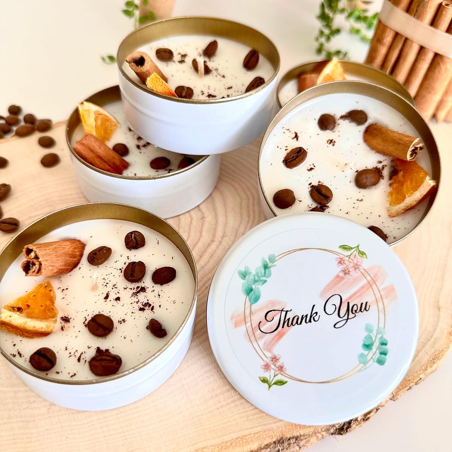 Coffee Scented Soy Wax Candle Favors with Hand-Placed Orange and Cinnamon Stick - Handmade Gift Set for Wedding Guest - Bridal Shower Baby Shower Birthday (80 Pieces)