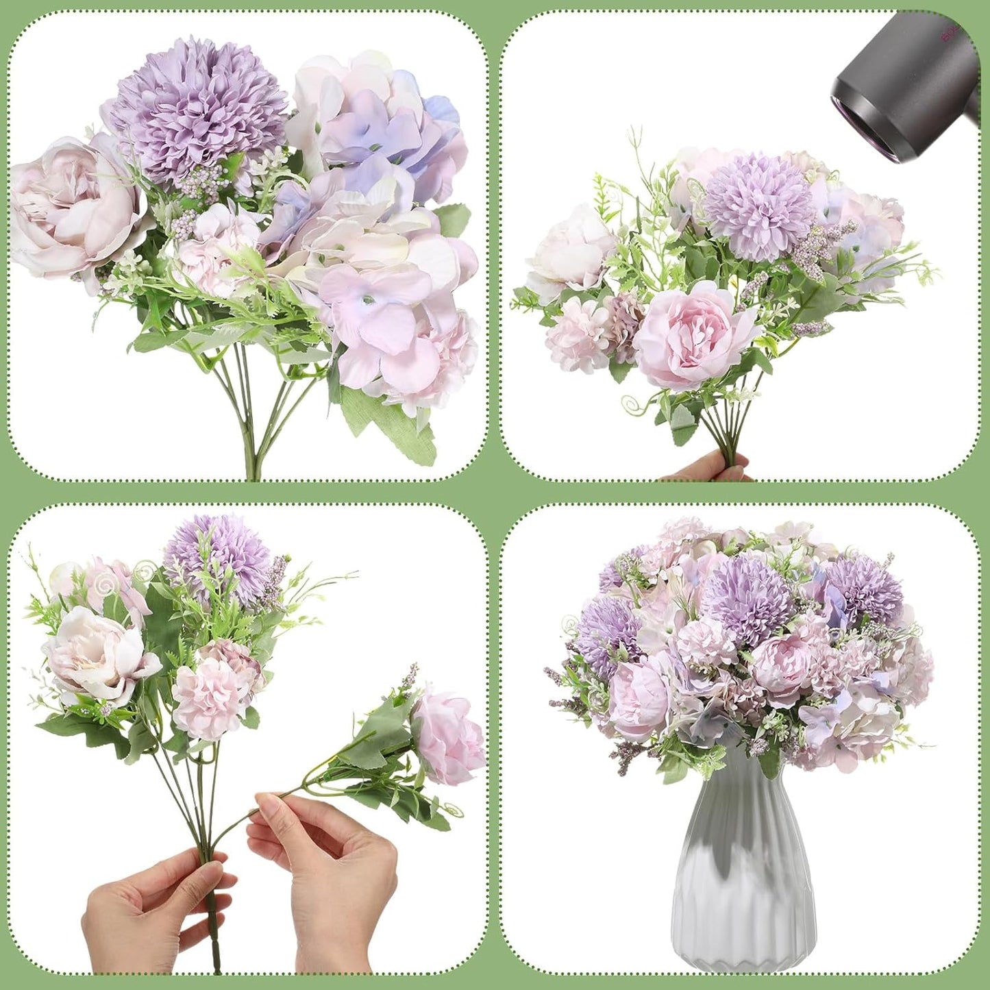 Tigeen Artificial Flowers Artificial Peonies Silk Flowers Faux Peony Fake Peony Silk Hydrangea Bouquet for Wedding Table Centerpiece Floral Vase Decor(Light Purple,12 Bundles)