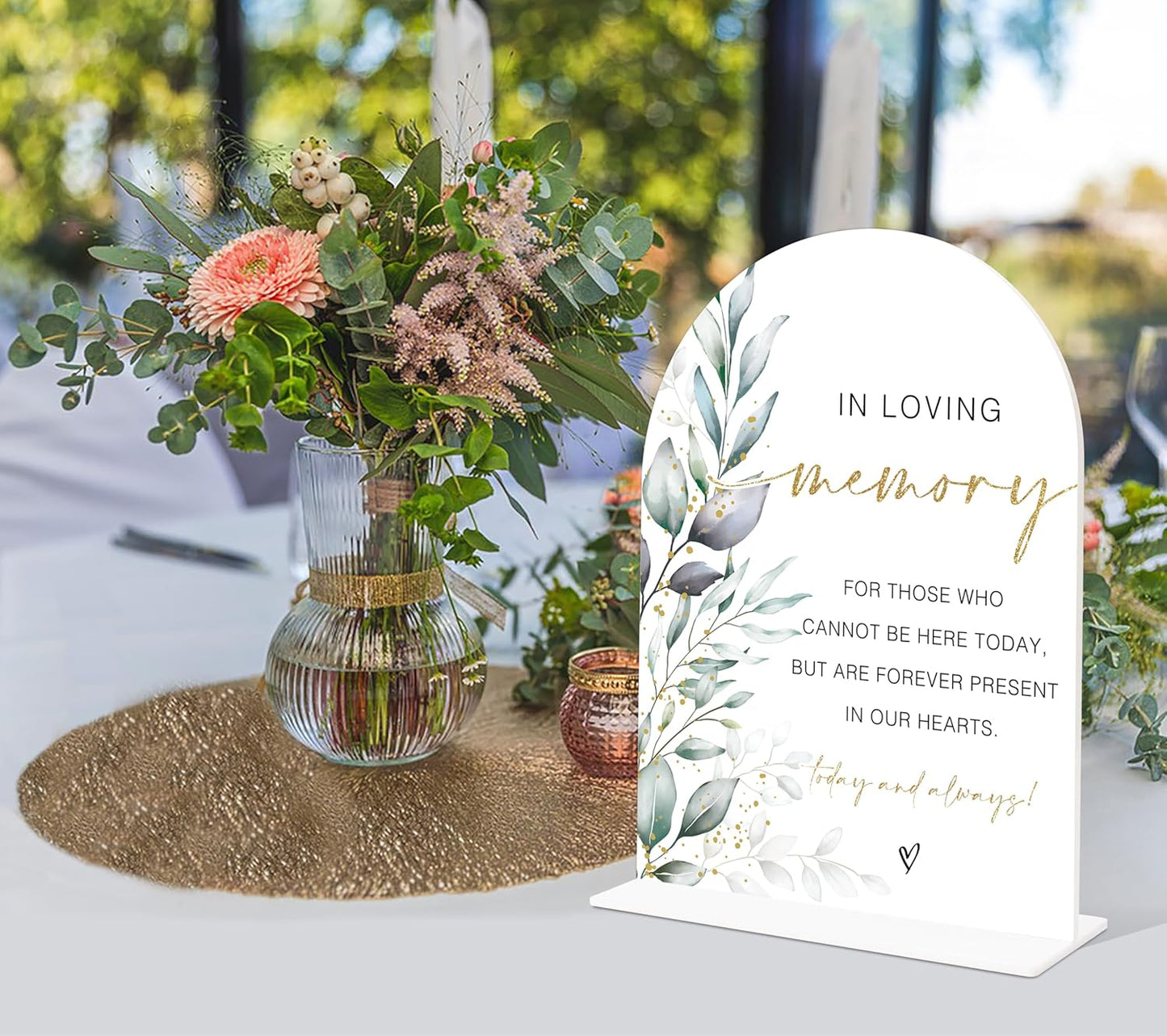 Acrylic Wedding Signs, Greenery Theme In Loving Memory, Memorial Table Sign for Wedding, Bridal Shower Table Decor with Stand, Engagement, Anniversary, Newlywed Events and Parties Supplies, 23