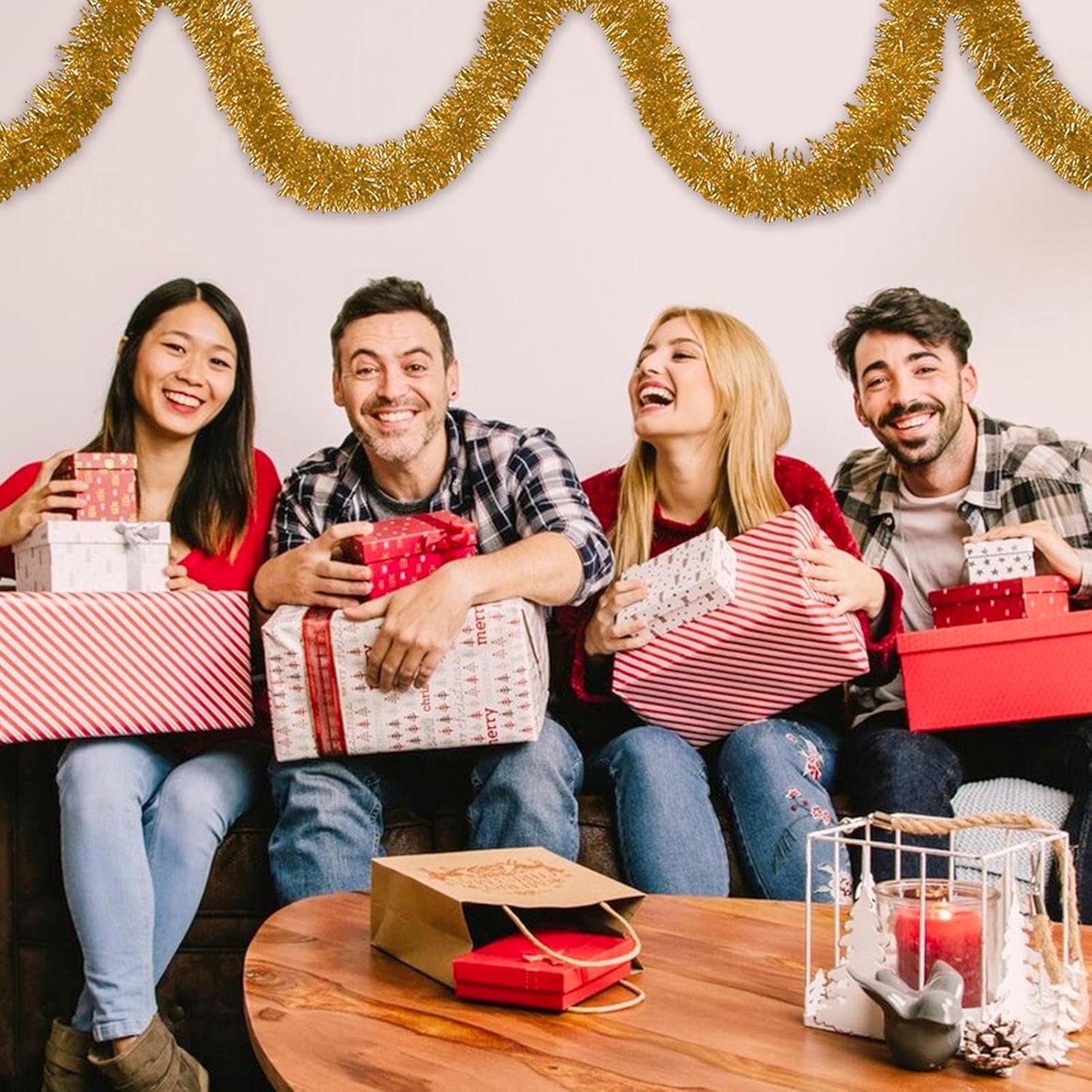 50 Feet Christmas Foil Fringe Banner Metallic Tassle Garland Metallic Backdrop Parade Floats Shiny Hanging Ceiling, Valentine's, Wedding, New Year Party Decorations(2" x 50', Champagne Gold)