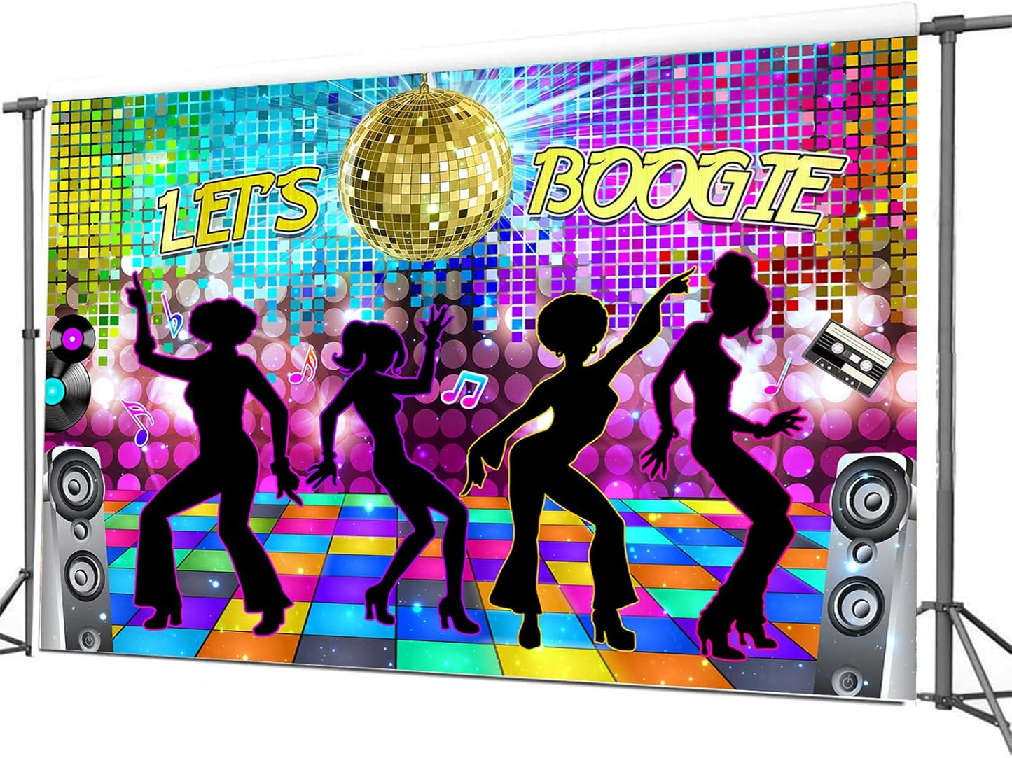 Dance Party Backdrop Retro 80s 90s Theme Stage Dance Ball Music Birthday Party Decoration DJ Photography Background 10 x 8 ft for Baby Shower Picture Photo Shoot Polyester Fabric, Multi