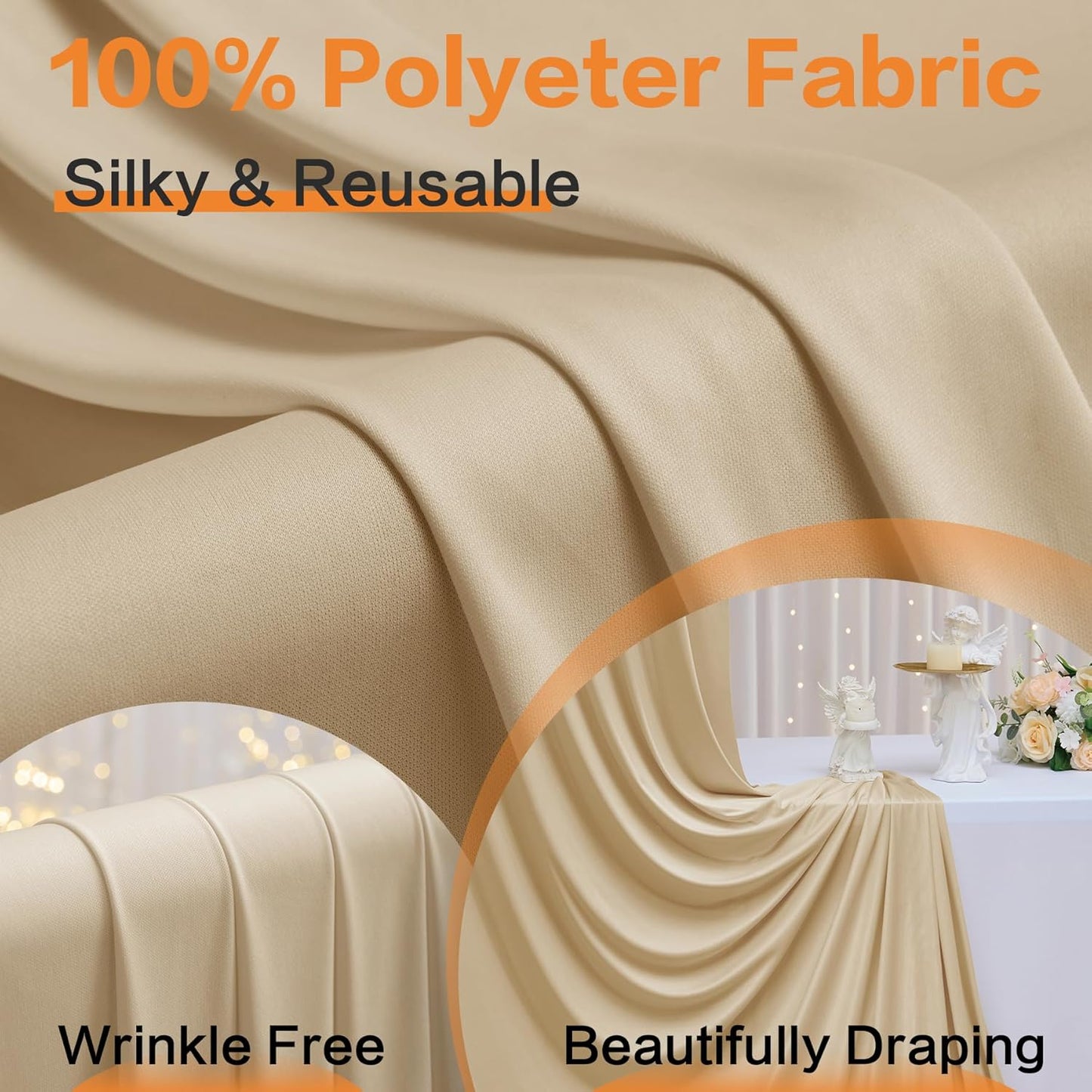 30ft x 15ft Beige Wrinkle Free Backdrop Curtains for Parties,Silky Polyester Fabric Wedding Ceiling Drapes, 6 Panels 15ft Photo Back Drop Drapes for Baby Shower Photography Stage Background Cloth