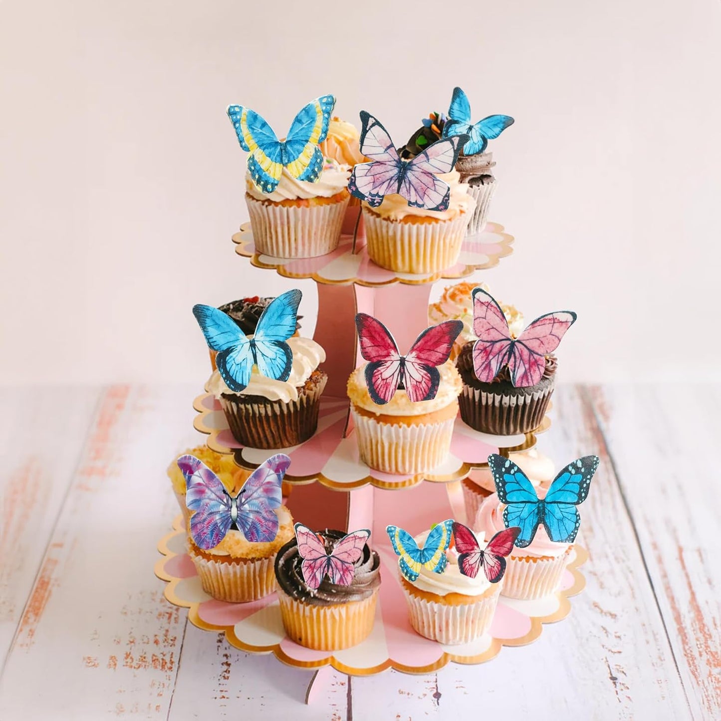 Ephlyn 40Pcs Edible Butterfly Cupcake Toppers 3D Butterfly Cake Picks Mixed Color Cake Decorations for Baby Shower Wedding Kids Birthday Party Supplies Dark Multicolor