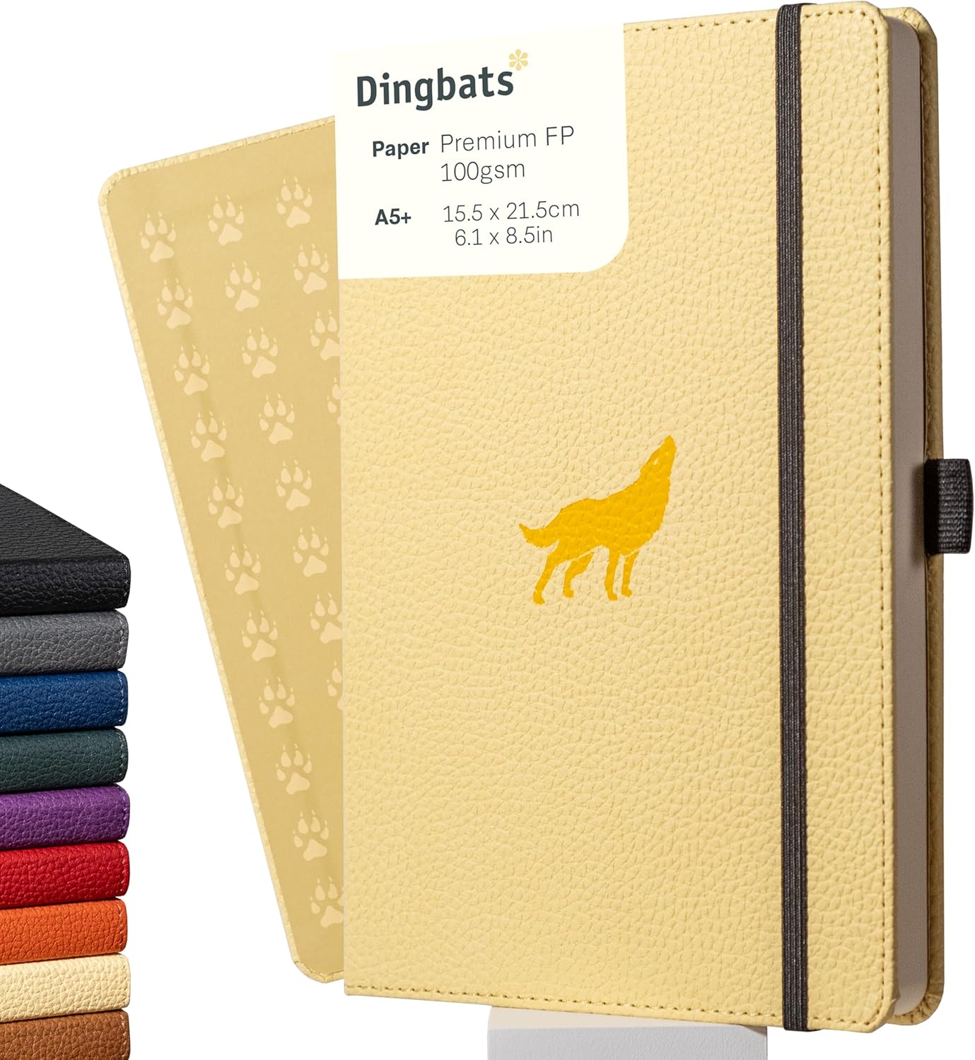 Dingbats A5 Wildlife Notebook Journal Hardcover, Cream 100gsm Ink-Proof Paper, 6.1 x 8.5 inches, 192 pages (Cream Wolf, Lined)