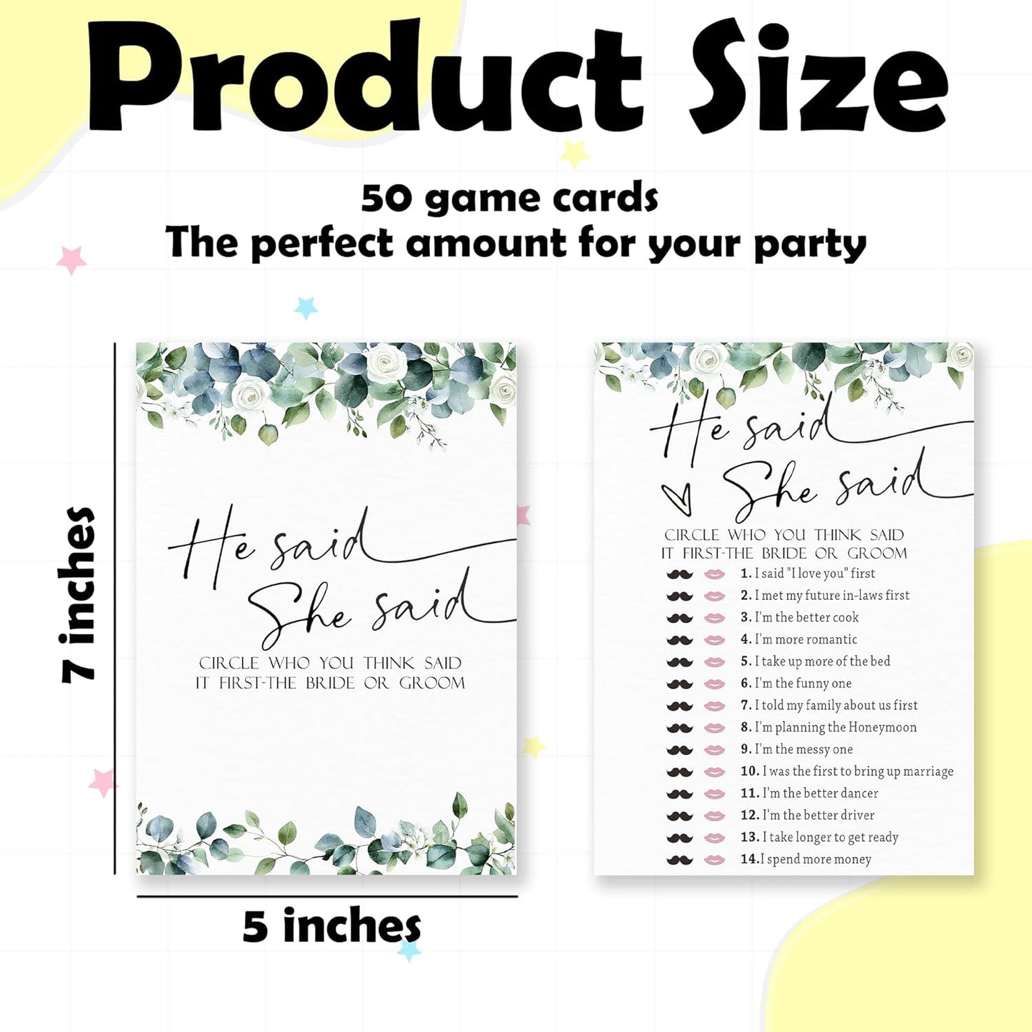 Would She Rather - Botanical Bridal Shower Game Cards - 50 Pcs Eucalyptus Leaves Game Cards - Funny Wedding Party Games for Bride & Groom - Activities for Bachelorette Party - A04