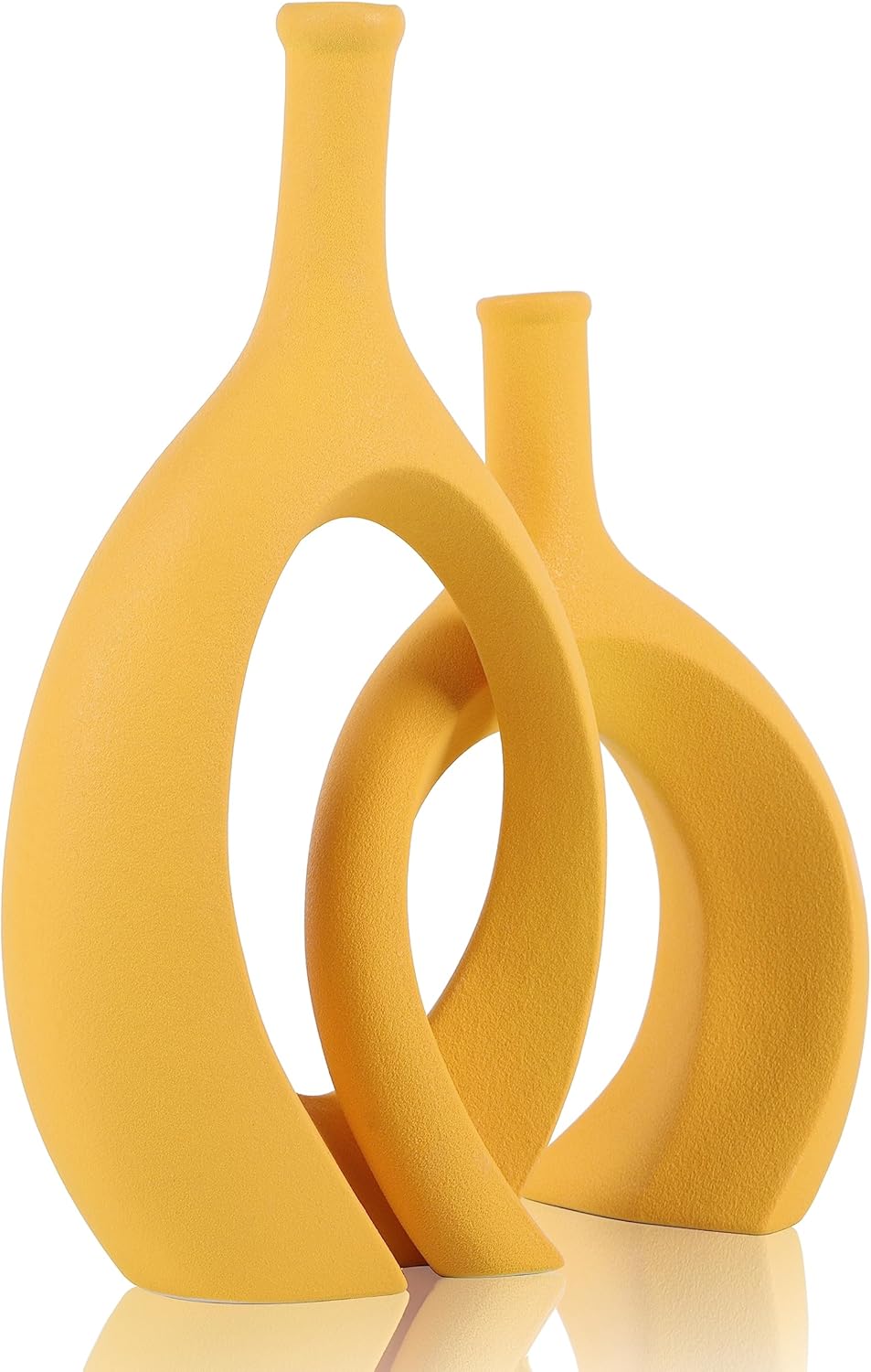 WUBIANJIE Yellow Ceramic Vase - Modern Boho Decor, Mustard Yellow, Round, Anti-Slip Base, Perfect for Living Room, Bedroom, Bathroom