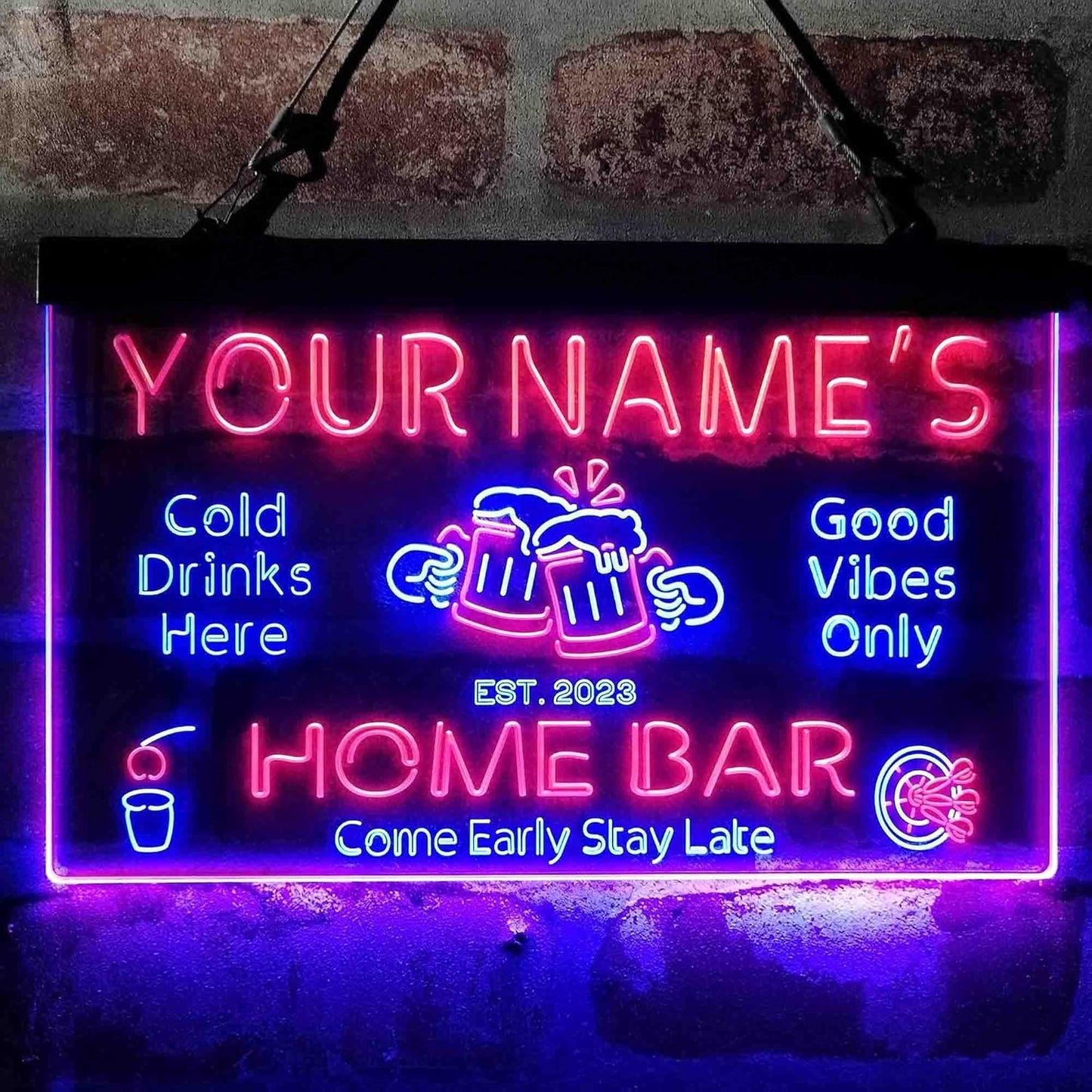 ADVPRO Personalized Your Name Custom Home Bar Beer Established Year Dual Color LED Neon Sign Blue & Red 16 x 12 Inches st6s43-p1-tm-br