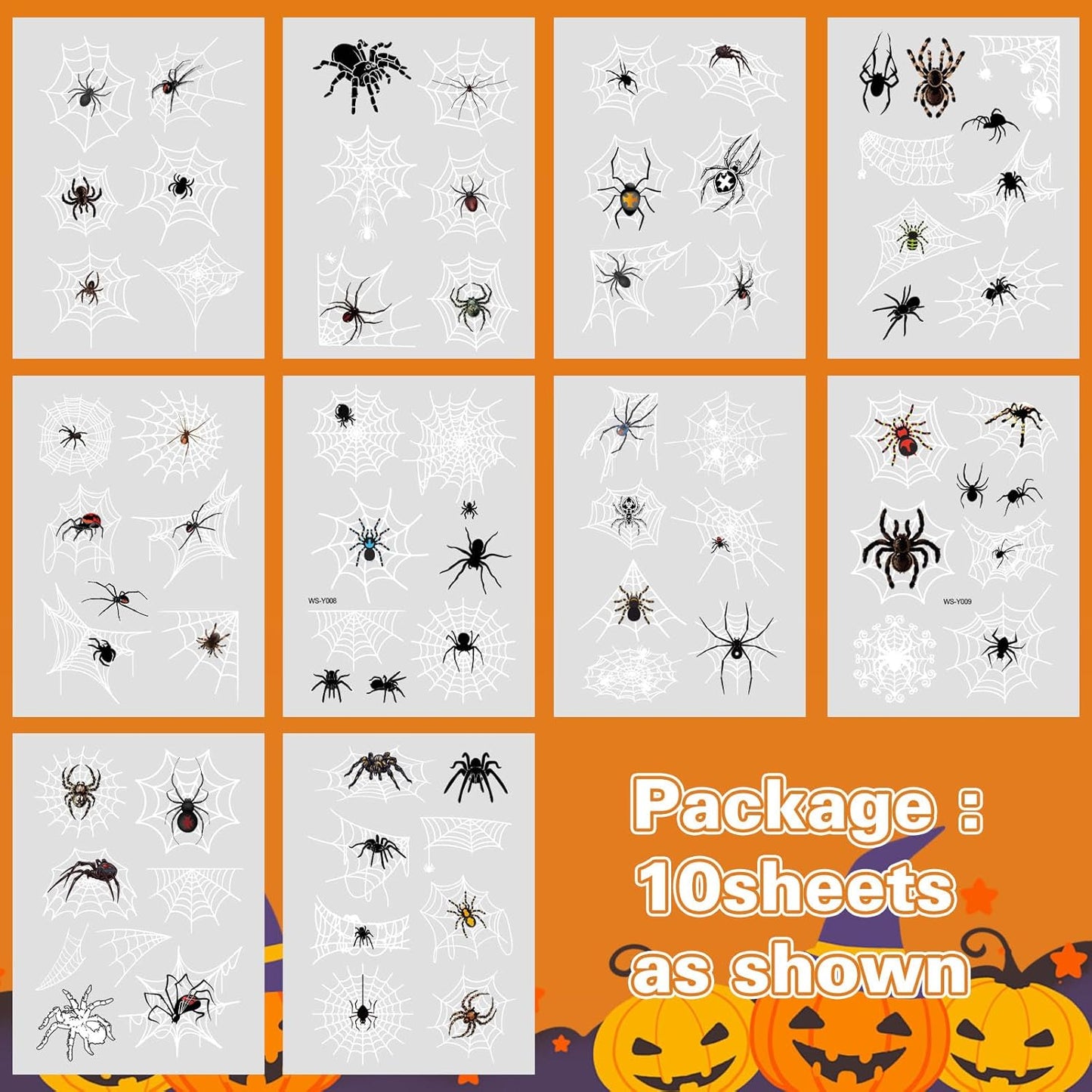 Luminous Halloween Temporary Tattoos for Kids，Halloween Party Favors-10 Sheet Glow Halloween Spider Web Tattoos for Boys and Girls,Halloween Decorations,Games Gift Prizes for Kids,Goodie Bag Fillers