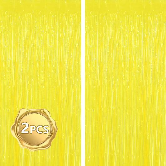 BEISHIDA 2Pcs Gold Door Streamer Fluorescent Gold Backdrop Blue Foil Fringe Curtains Tinsel for Birthday Baby Shower Halloween Backdrop Wedding Party Decoration (3.28 ft x 6.56 ft)