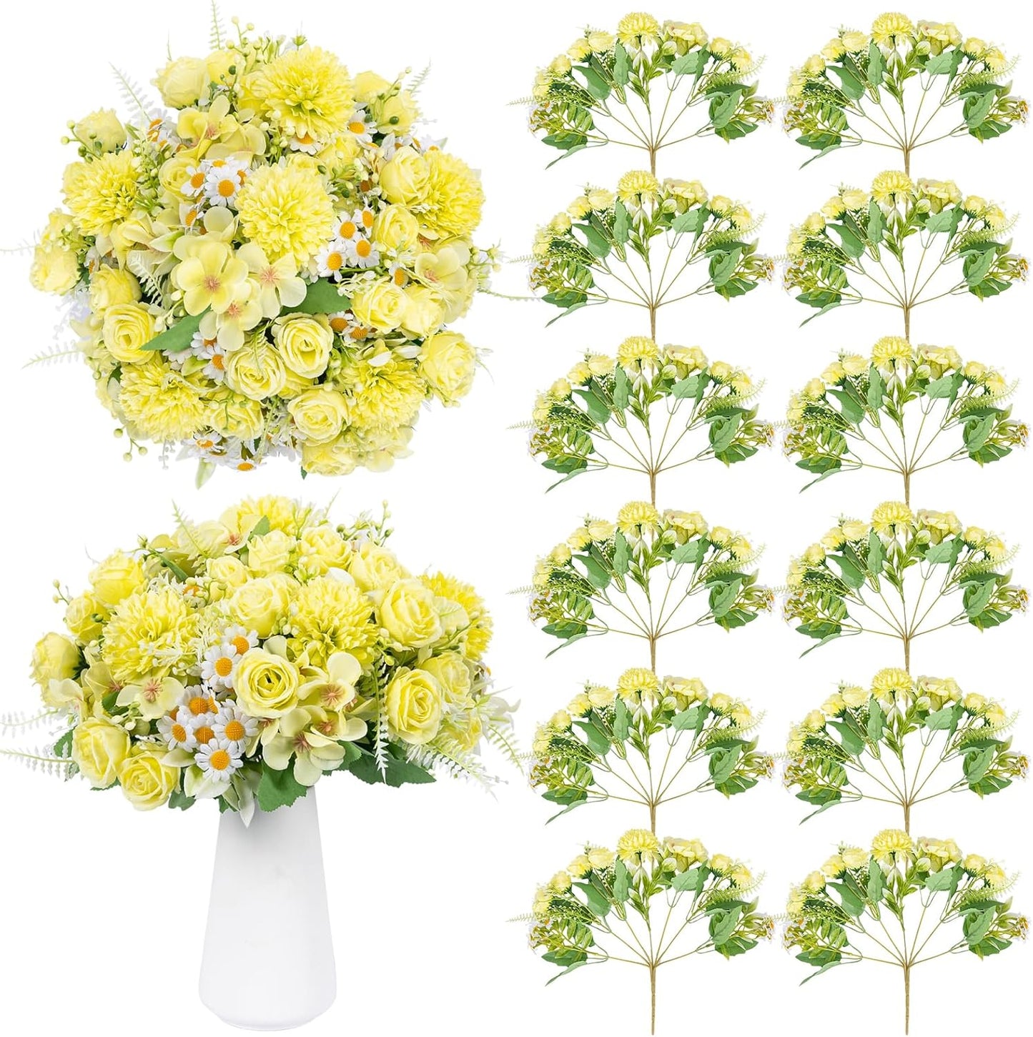 12 Packs Peonies Artificial Flowers,Silk Artificial Peonies Flowers Fake Peony Faux Floral Arrangements Bouquet for Centerpiece Table Wedding Party Home Decor Green