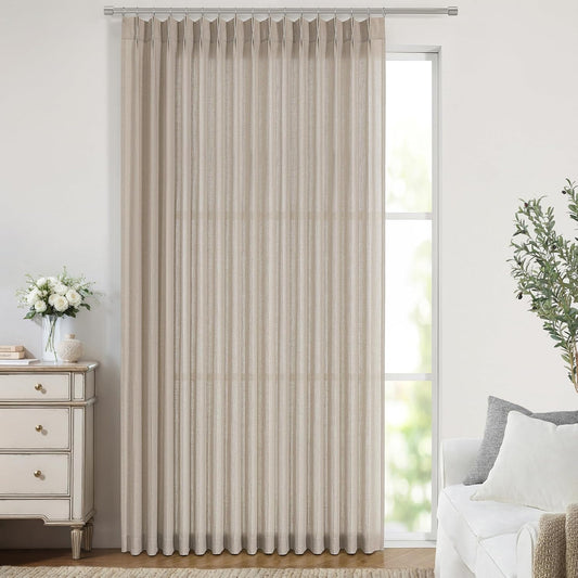 Vision Home Sand Pinch Pleated Semi Sheer Curtains Textured Linen Blended Light Filtering Window Curtains 112 inch for Living Room Bedroom Patio Pinch Pleat Drapes with Hooks 1 Panel 84" Wx112 L
