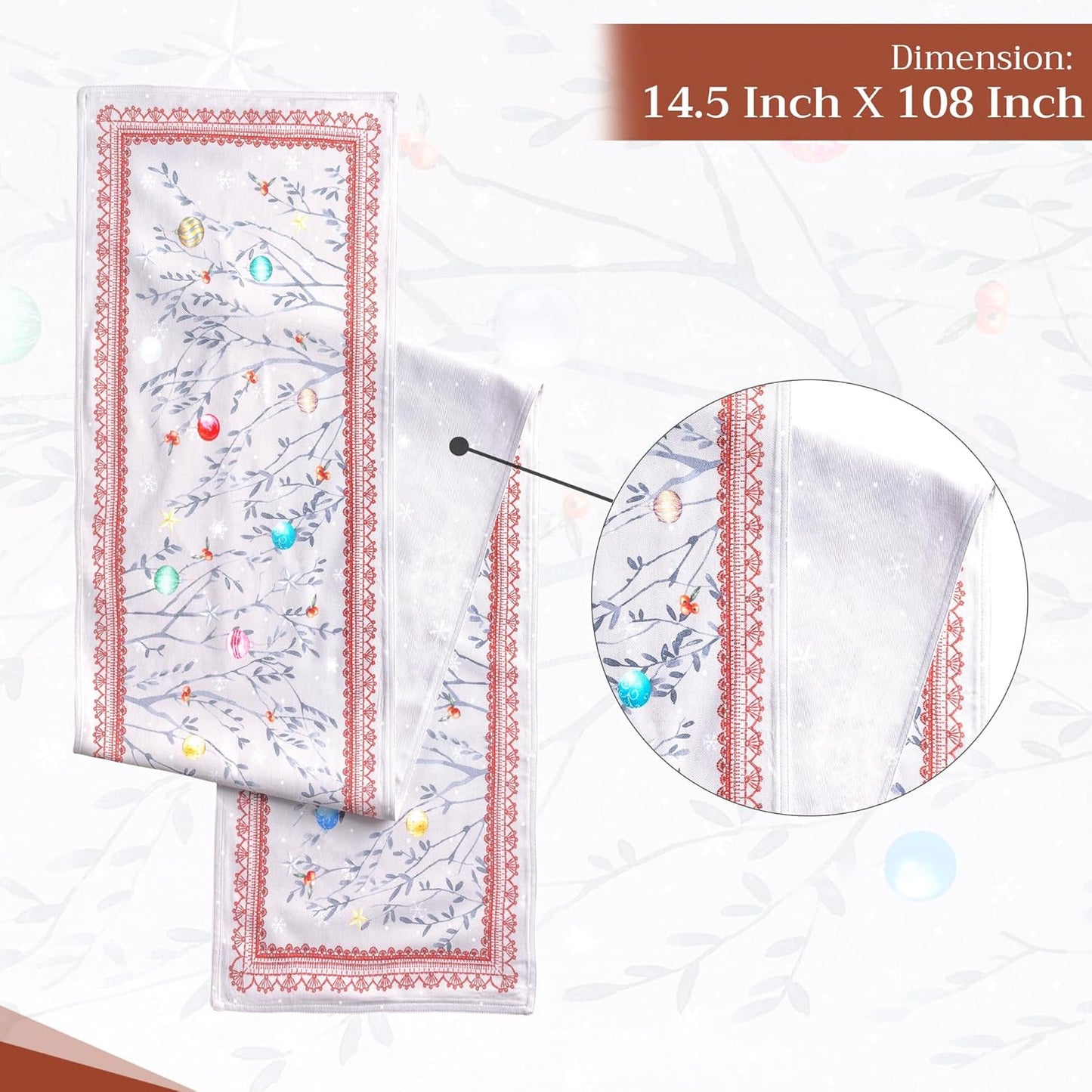 Maison d' Hermine Table Runner 100% Cotton Double Layer Table Runners 108 inches Long for Thanksgiving Christmas Decorations Home Kitchen Dining Party Wedding (Fairy Christmas, 14.5" x 108")