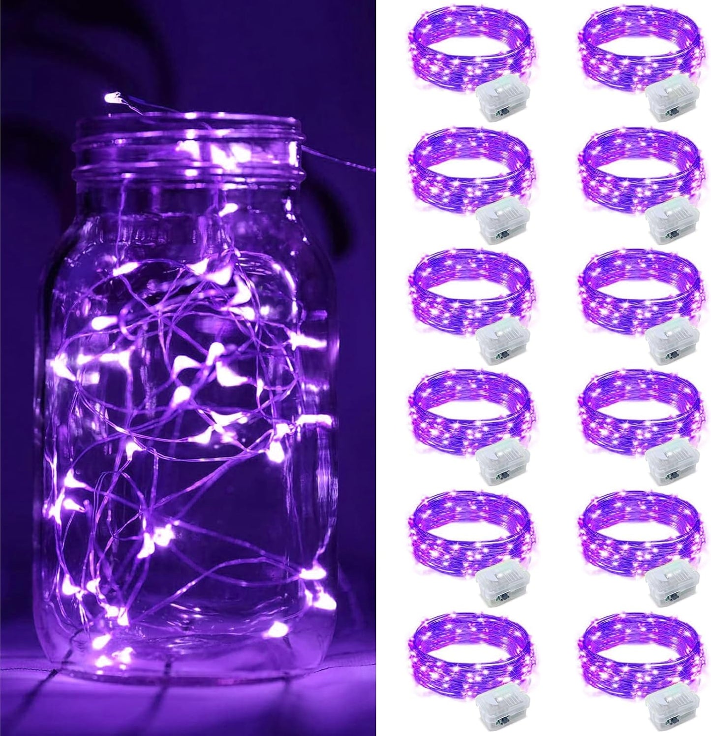 ZGWJ 12 Pack Fairy Lights Battery Operated, 7ft 20 Mini LED Fairy String Lights Silver Wire 3 Modes for DIY, Parties, Wedding, Bedroom, Halloween Christmas Decoration Purple