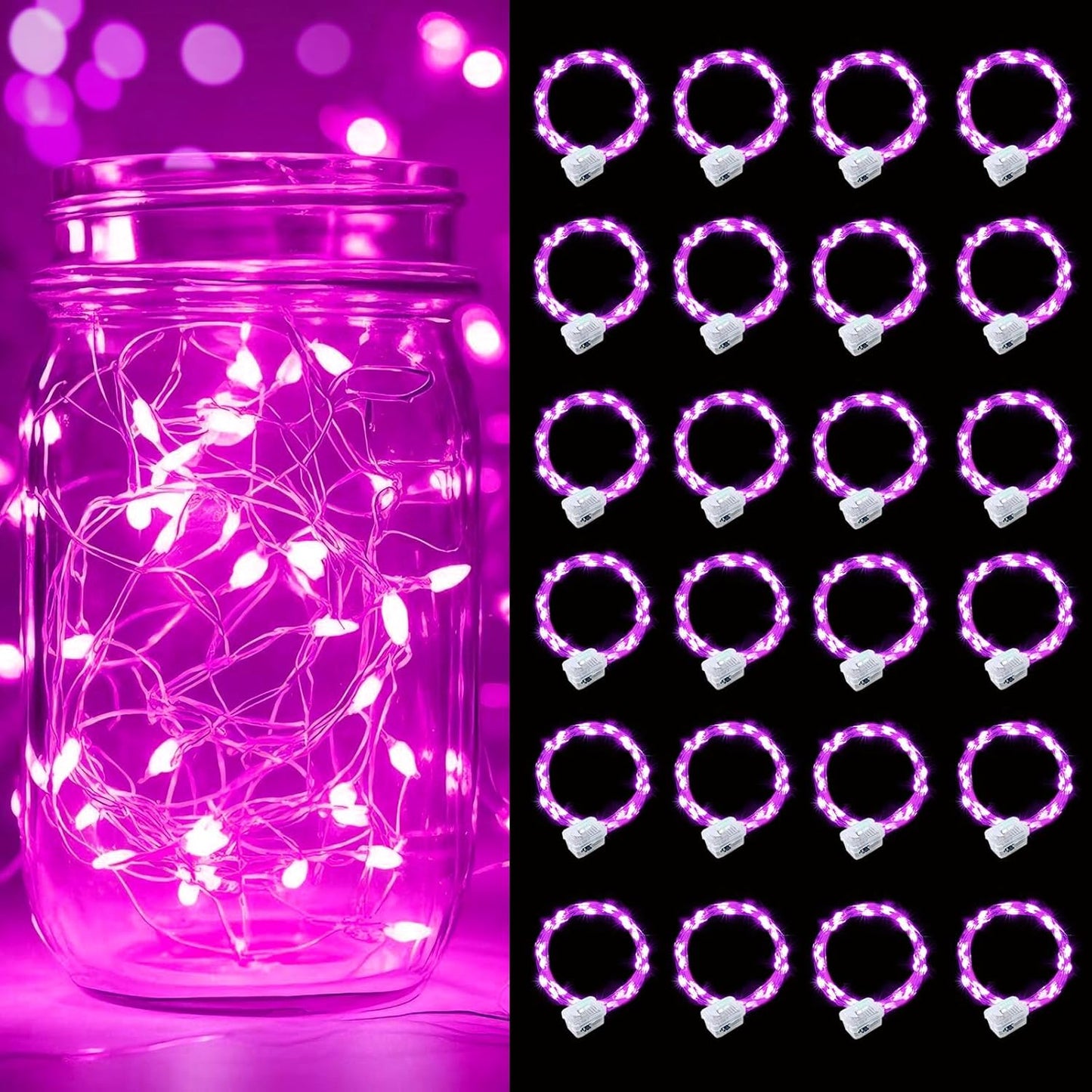 pozzolanas 24 Pack Pink Battery Operated String Lights - 7ft Waterproof Fairy Lights with 20 LEDs for Home, Mason Jar, Party, Wedding, Halloween, Christmas Decorations