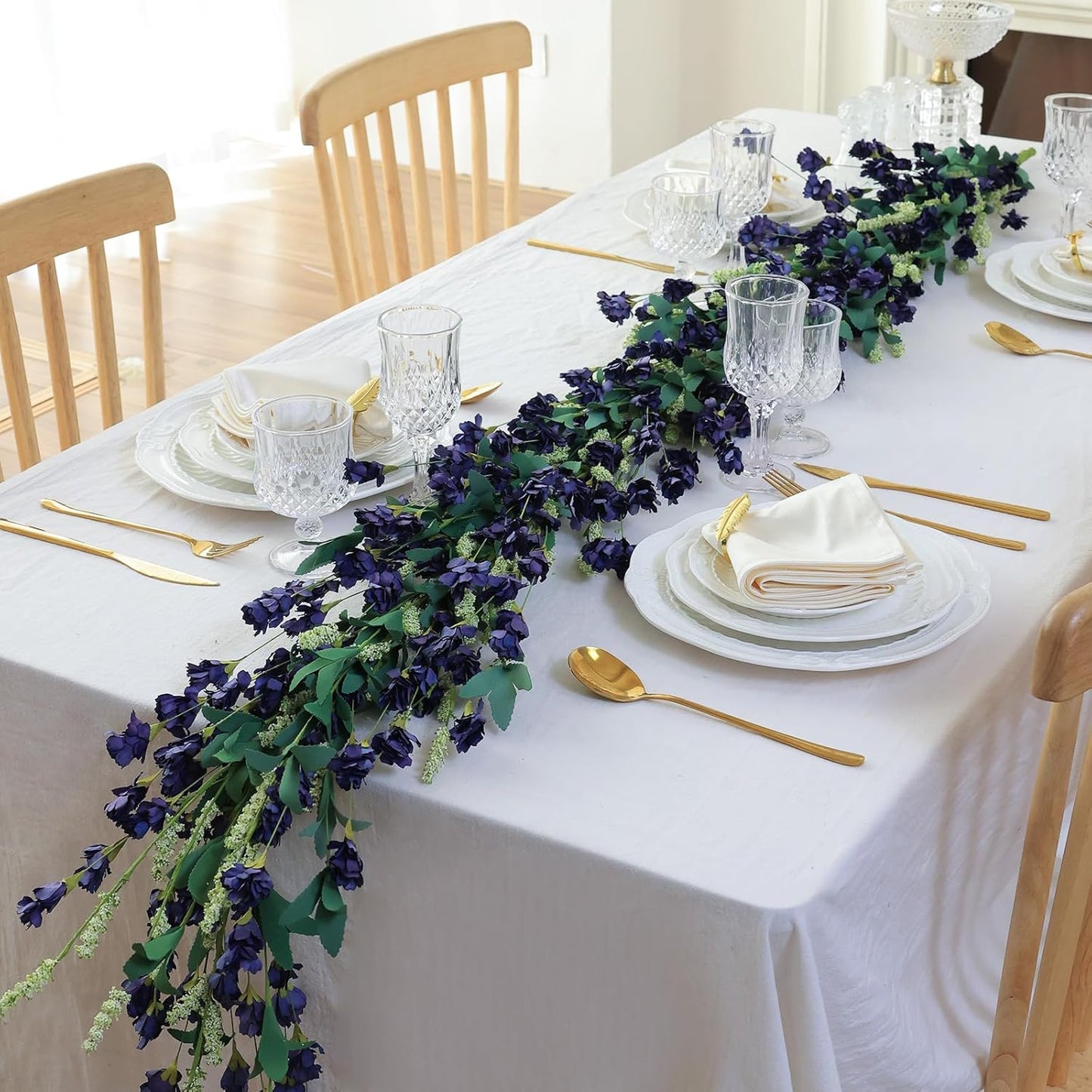 Mizii Blue Artificial Flower Garland 6FT Fake Wildflower Floral Garland Hanging Vines Spring Summer Flowers Decorations for Mantle Table Centerpieces Room Wall Fireplace Wedding Decor (Navy Blue)